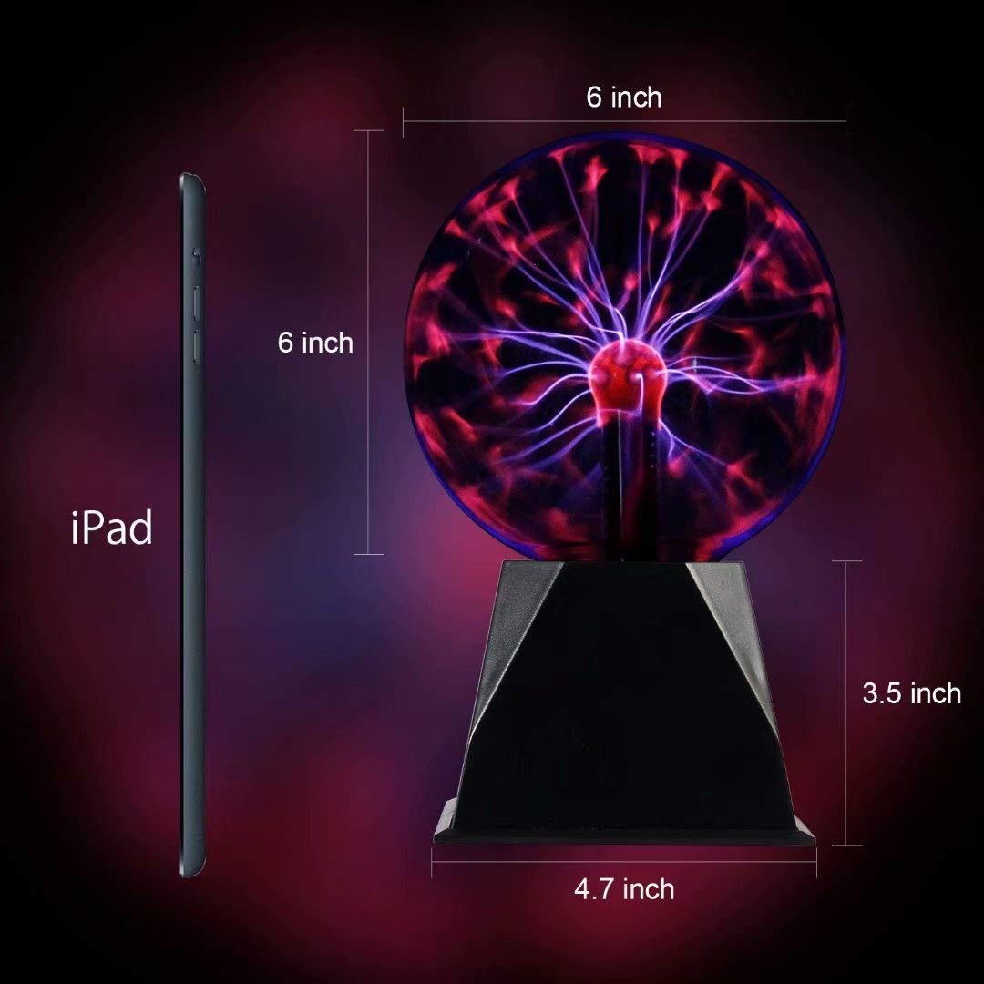 Hooyi 6 Inch Magic Plasma Ball Touch & Sound Sensitive - Lightning Globe Lamp with Nebula Effect, Science Desk Decor, Cool Night Light for Bedroom, Office, Party & STEM Gifts