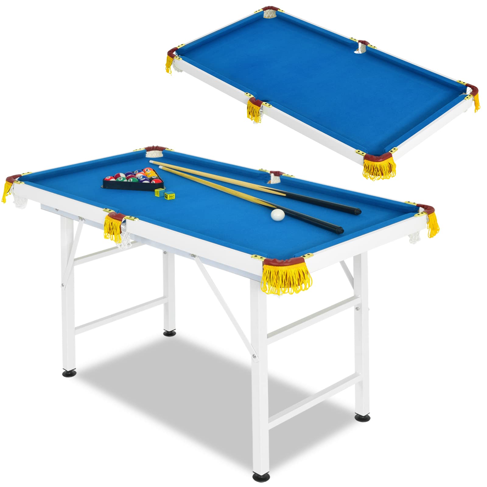 OLAKIDS 47 Inch Portable Folding Billiards Table Set with 2 Cues, Balls, Triangle Rack, Brush & Chalk - Kids & Adults Indoor Game for Family Fun, Office Entertainment, Birthday Gifts & Home Recreation
