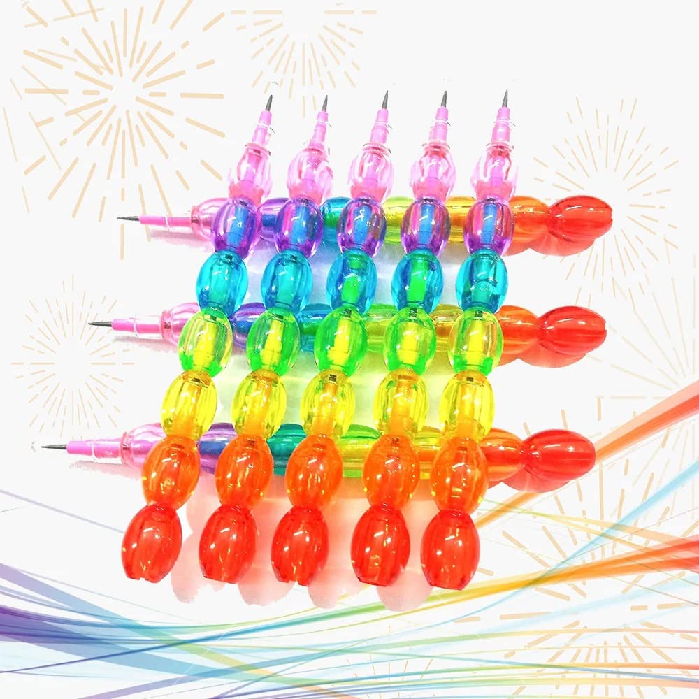 Dream XPLORE Non-Sharpening Stacking Pencils for Kids - Rainbow Color Brick Design, 4 Pencils per Set (3 Sets) - Perfect for Birthday Party Favors, Classroom Rewards & Creative Play