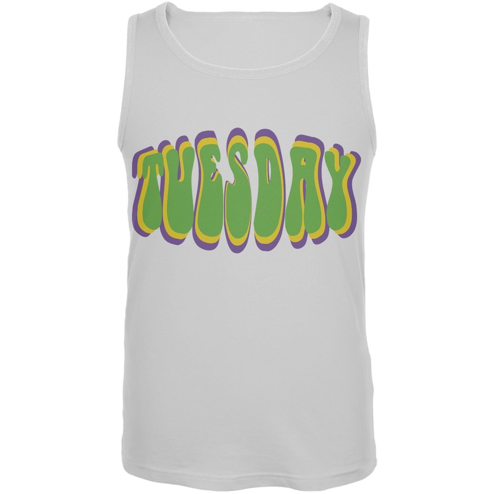 Old Glory Fat Tuesday Mardi Gras White Soft Cotton Tank Top for Adults - Perfect for Mardi Gras Parties, Festivals & Summer Casual Wear