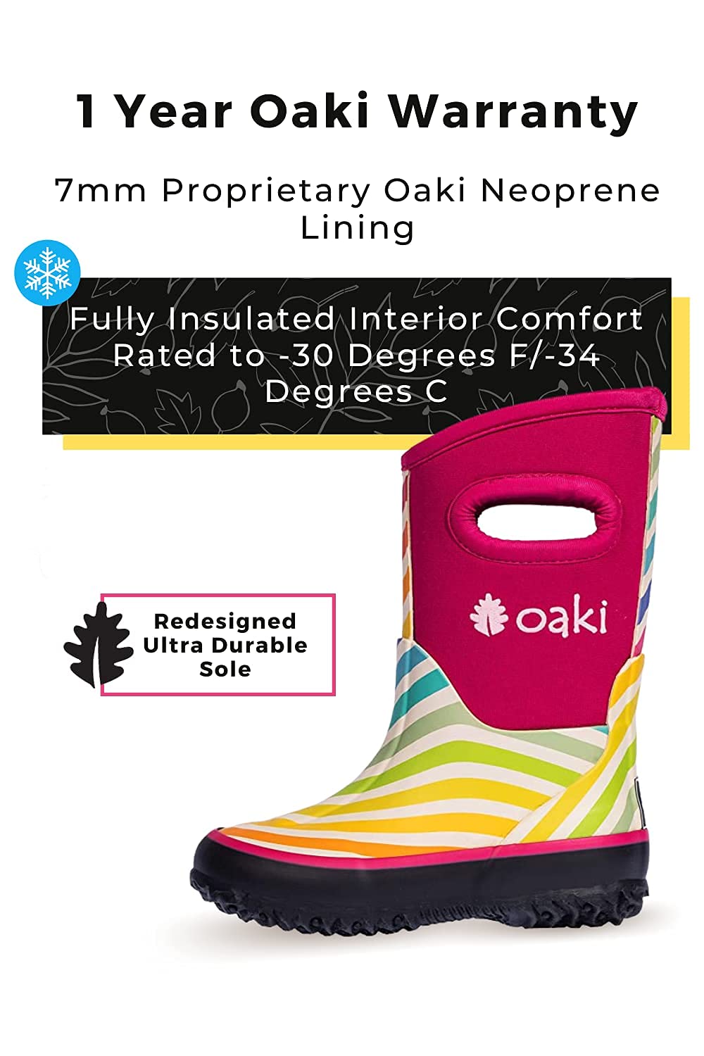 OAKI Kids Neoprene Rain Boots - Waterproof Snow & Muck Boots for Boys & Girls - Perfect for Outdoor Play, Puddles, and Winter Adventures