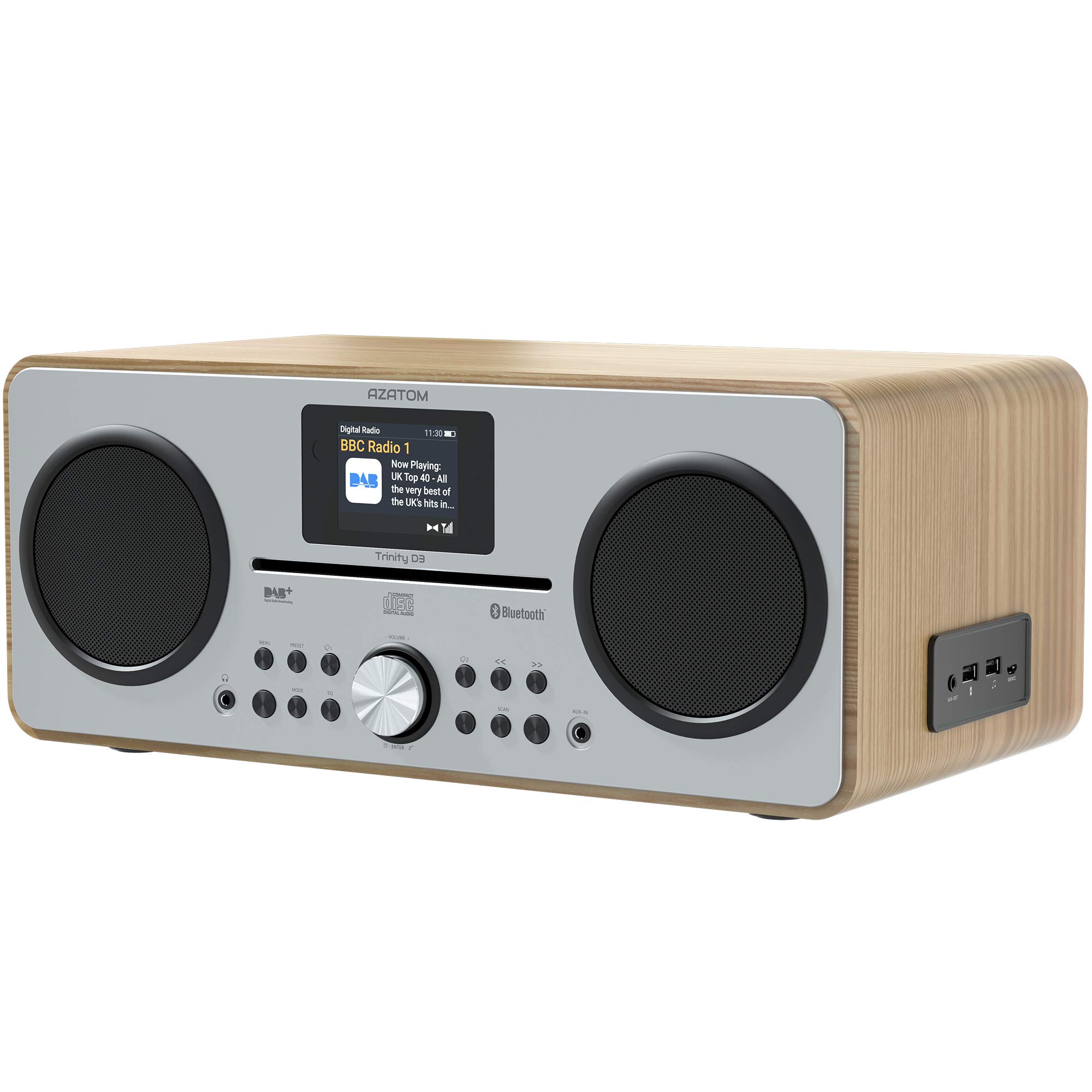 AZATOM Trinity DAB/DAB+ CD Player with FM Radio, Bluetooth 5.0, Stereo Speakers, Digital Clock, USB Charger & Player - Premium Sound Quality (Oak Finish, Refurbished) - Perfect for Home, Office & Bedroom Audio Entertainment