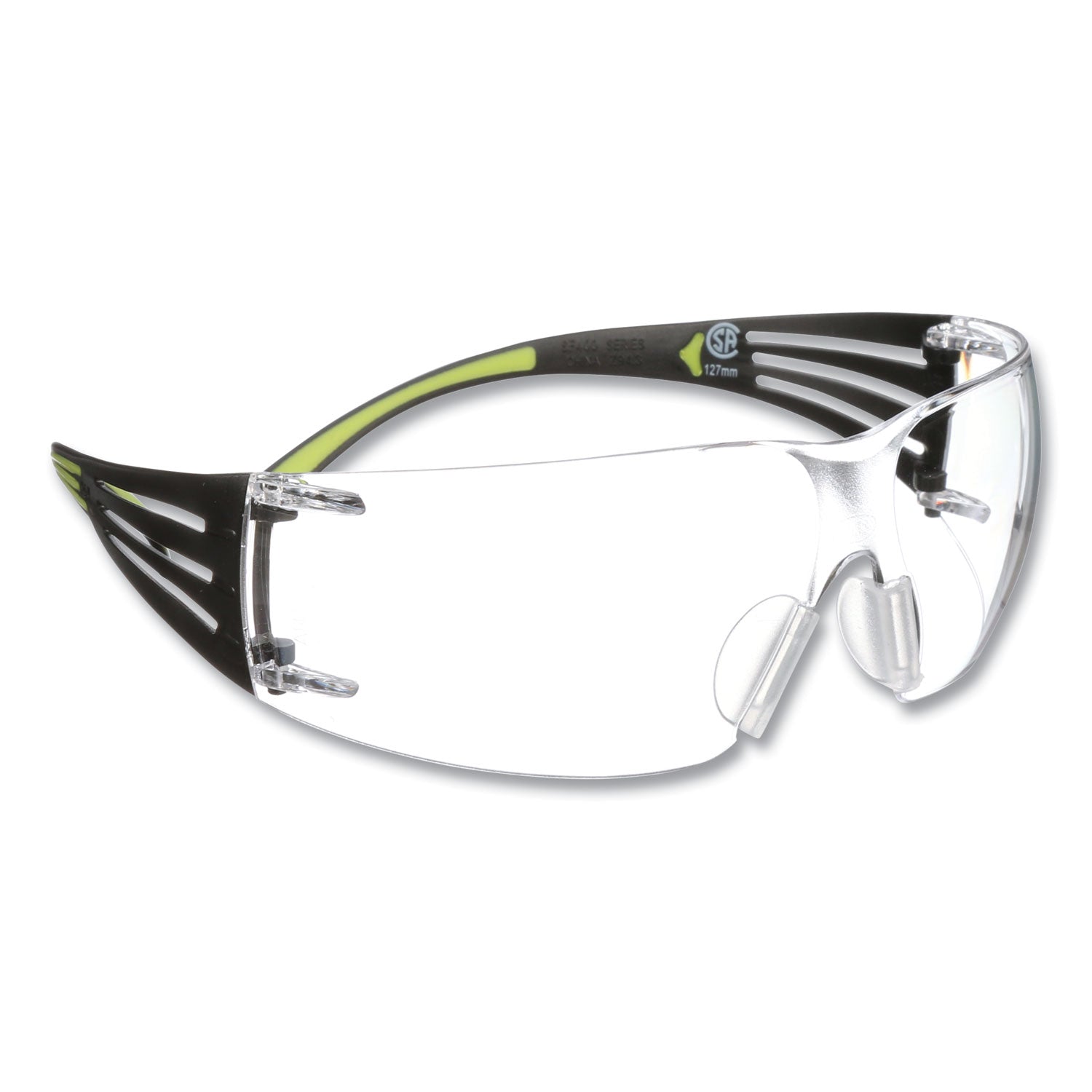 3M™ SecureFit 400 Series Safety Glasses - Green Plastic Frame, Clear Polycarbonate Lens for Eye Protection - Ideal for Construction, Woodworking, and Industrial Work