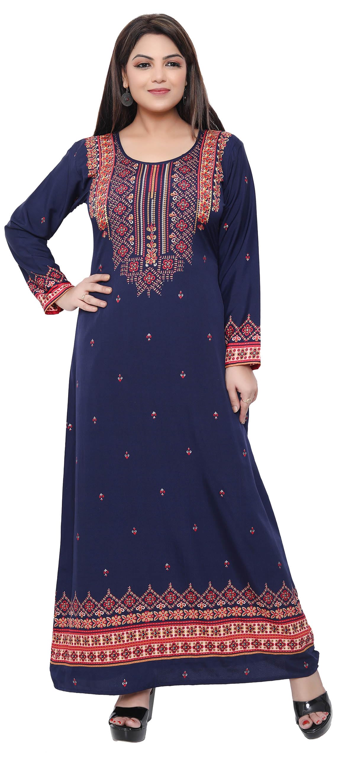 Maple Clothing Women's Printed Long Sleeve Kaftan Abaya Dress - Elegant Islamic Modest Wear for Prayer, Home & Special Occasions