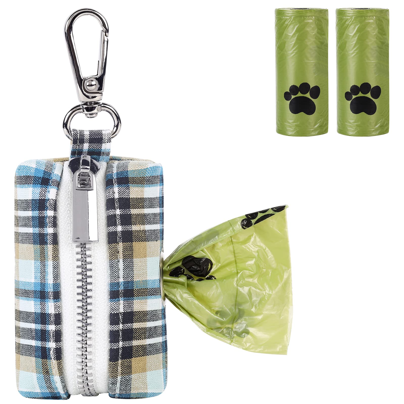 Lionet Paws Cute Dog Poop Bag Holder with Leash Attachment - Light Blue Cotton Dispenser Includes Waste Bags - Perfect for Walking, Training, and Outdoor Adventures with Your Pet
