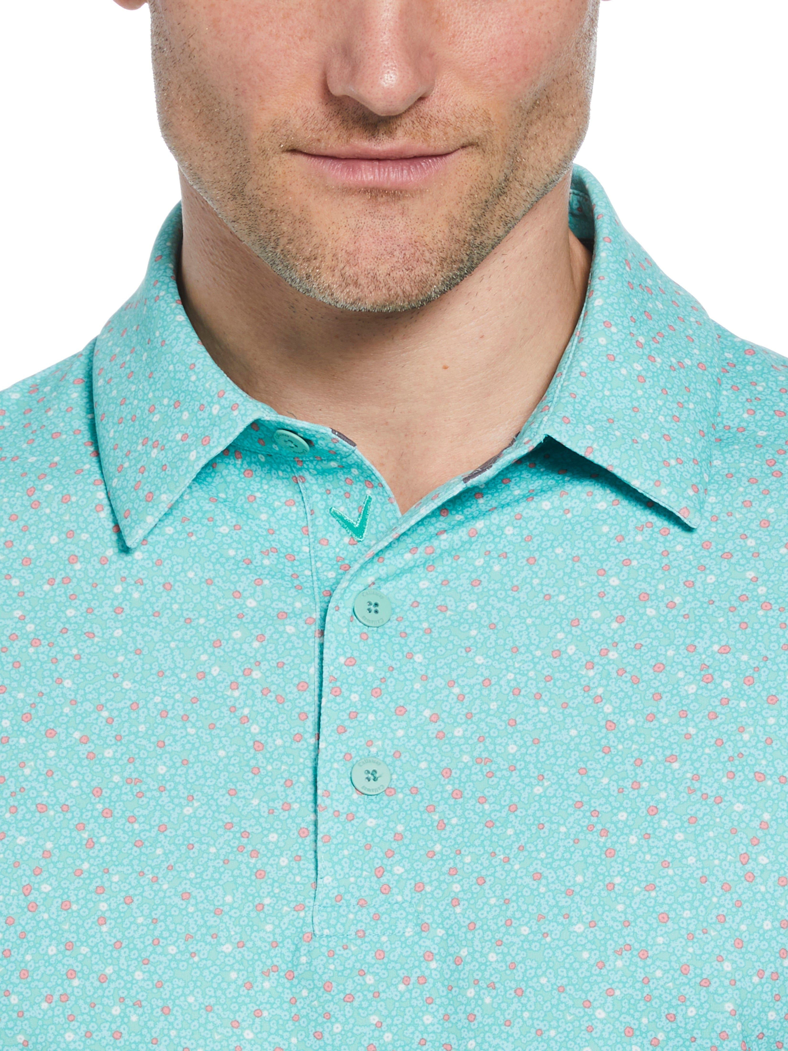 Men's Stylish Micro Floral Print Polo Shirt - Casual Short Sleeve Button Down for Summer, Golf & Outdoor Activities
