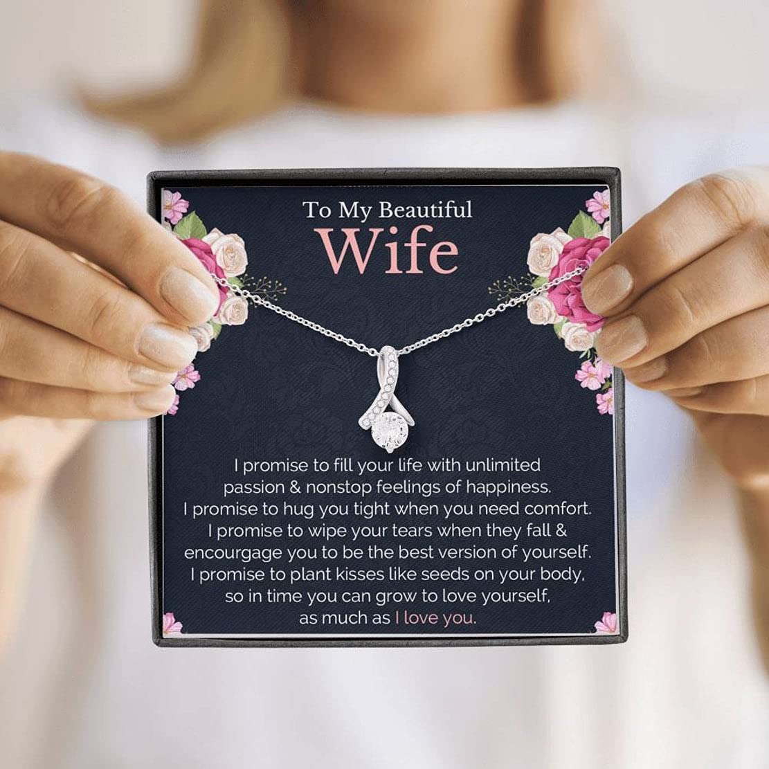 Personalized Necklace Gift for Wife with Message Card - Sentimental Anniversary, Birthday, Christmas & Vacation Surprise from Husband for Romantic Moments