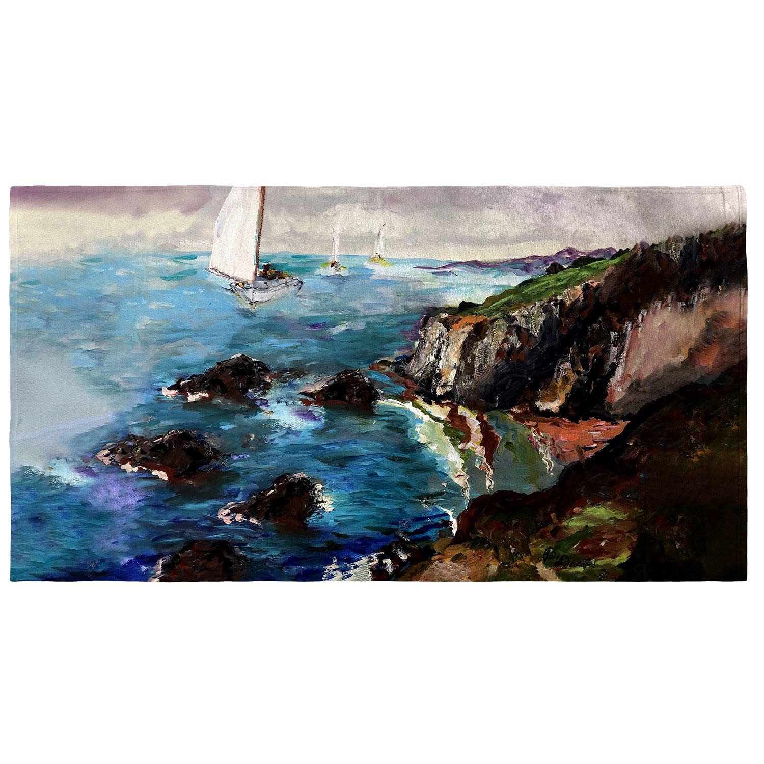 Betsy Drake Sailing The Cliffs Beach Towel - Large Soft Quick-Dry Sandproof Towel for Pool, Beach, Yoga & Picnic - Coastal Nautical Decor Bath Towel