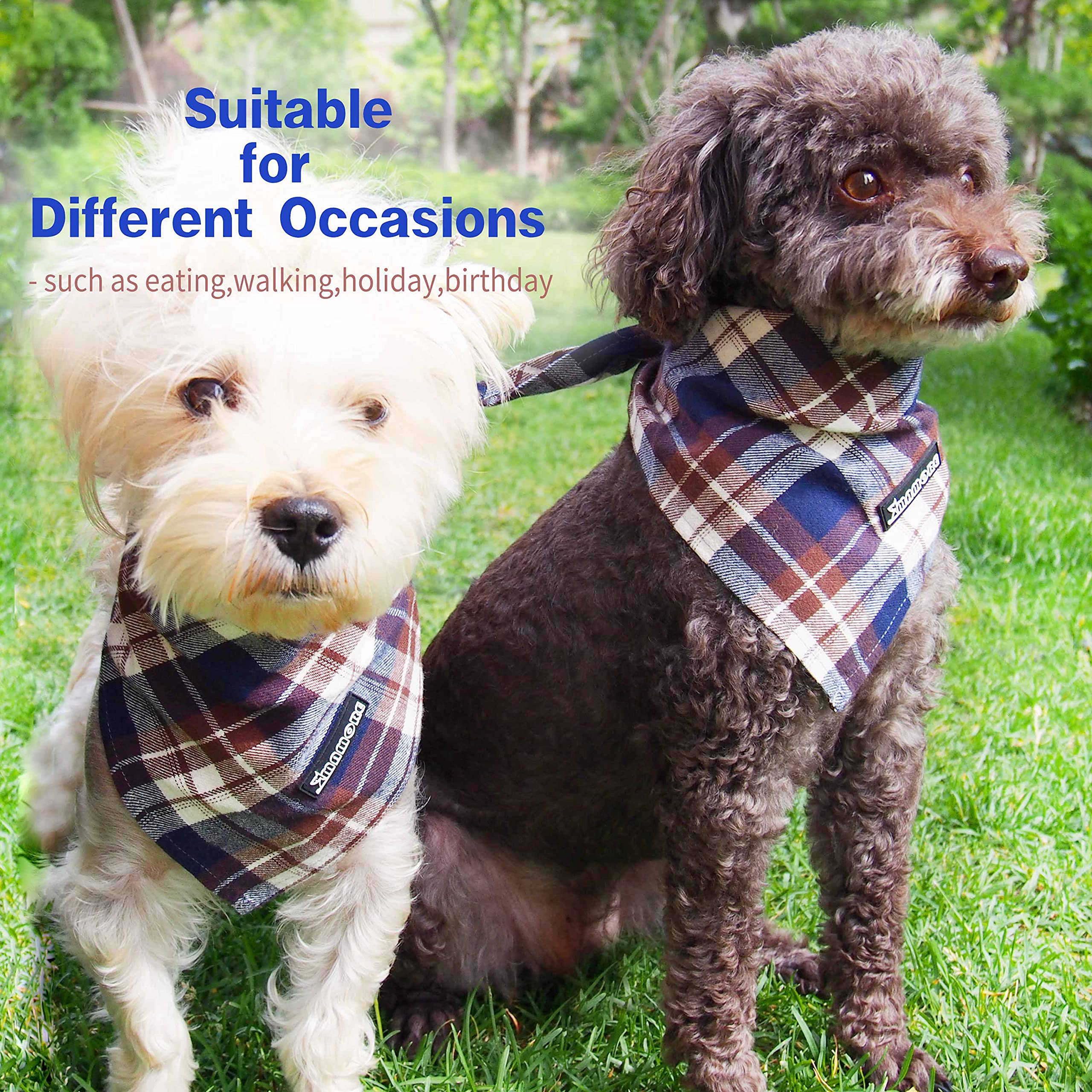 Adjustable Plaid Dog Bandanas - 1PC Soft Washable Cotton Triangle Bib Kerchief Scarf for Small Medium Large Dogs & Cats (Red & Blue, Small) - Perfect for Pet Fashion, Grooming, and Special Occasions