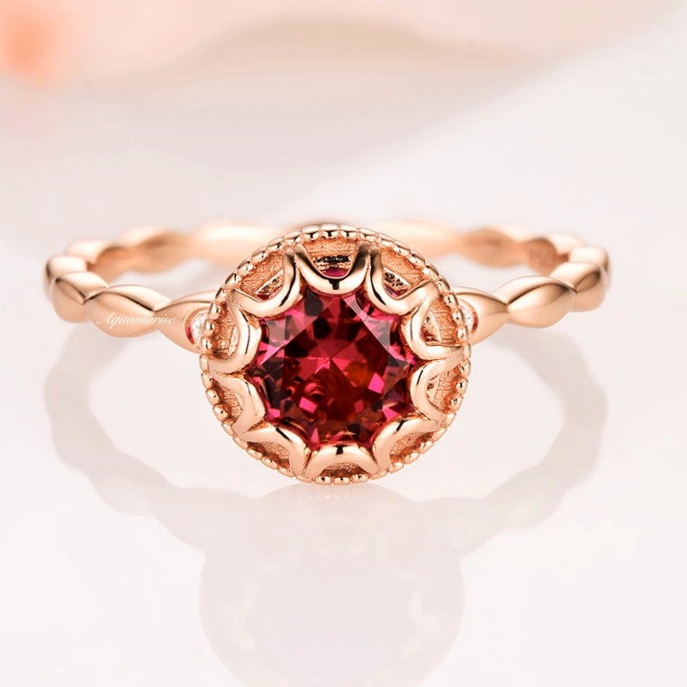 Vintage Ruby Ring 14K Rose Gold Vermeil - Elegant Handmade Jewelry for Women, Perfect Gift for Anniversary, Valentine's Day & Special Occasions