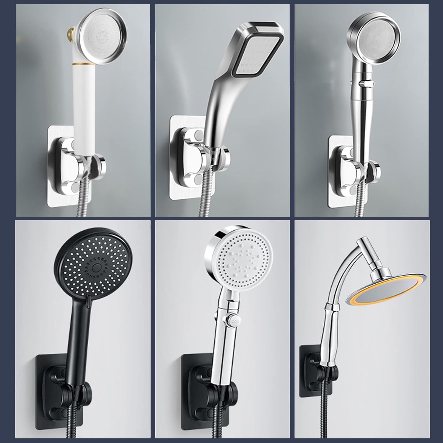 BONIRY Adjustable Self-Adhesive Shower Head Holder - No Drill Wall Mount, Waterproof Chrome Finish for Handheld Shower - Perfect for Bathroom, RV & Small Spaces