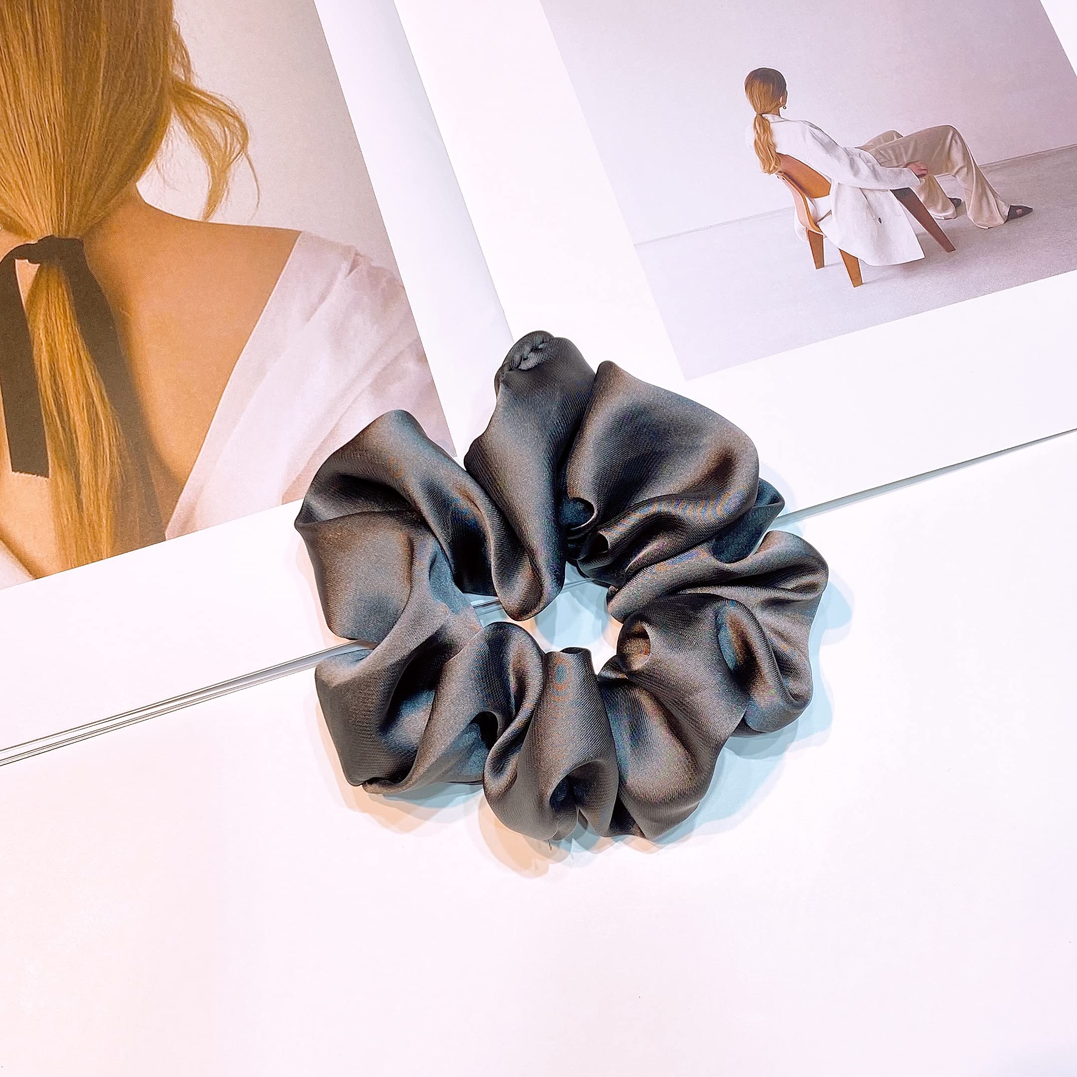 6-Piece Satin Silk Scrunchies for Women - Soft No-Slip Hair Ties, Ponytail Holders for Thick Hair (Wedding, Bridal, Everyday Use) - Gentle on Hair, No Breakage - Perfect for Workouts, Office & Special Occasions