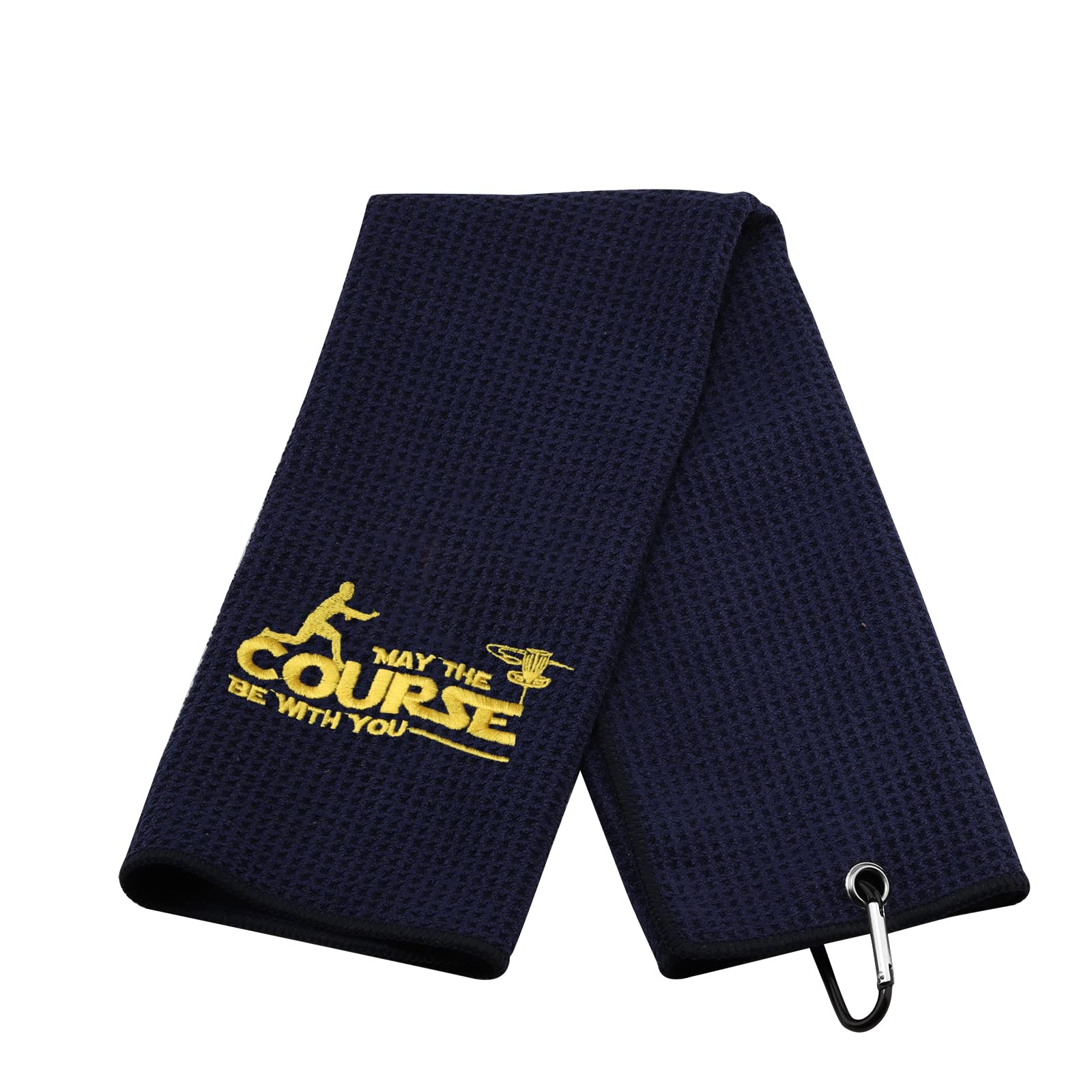 Premium Embroidered Disc Golf Towel with Clip - May The Course Be With You - Perfect Gift for Disc Golf Lovers - Ideal for Wiping Discs & Hands During Play