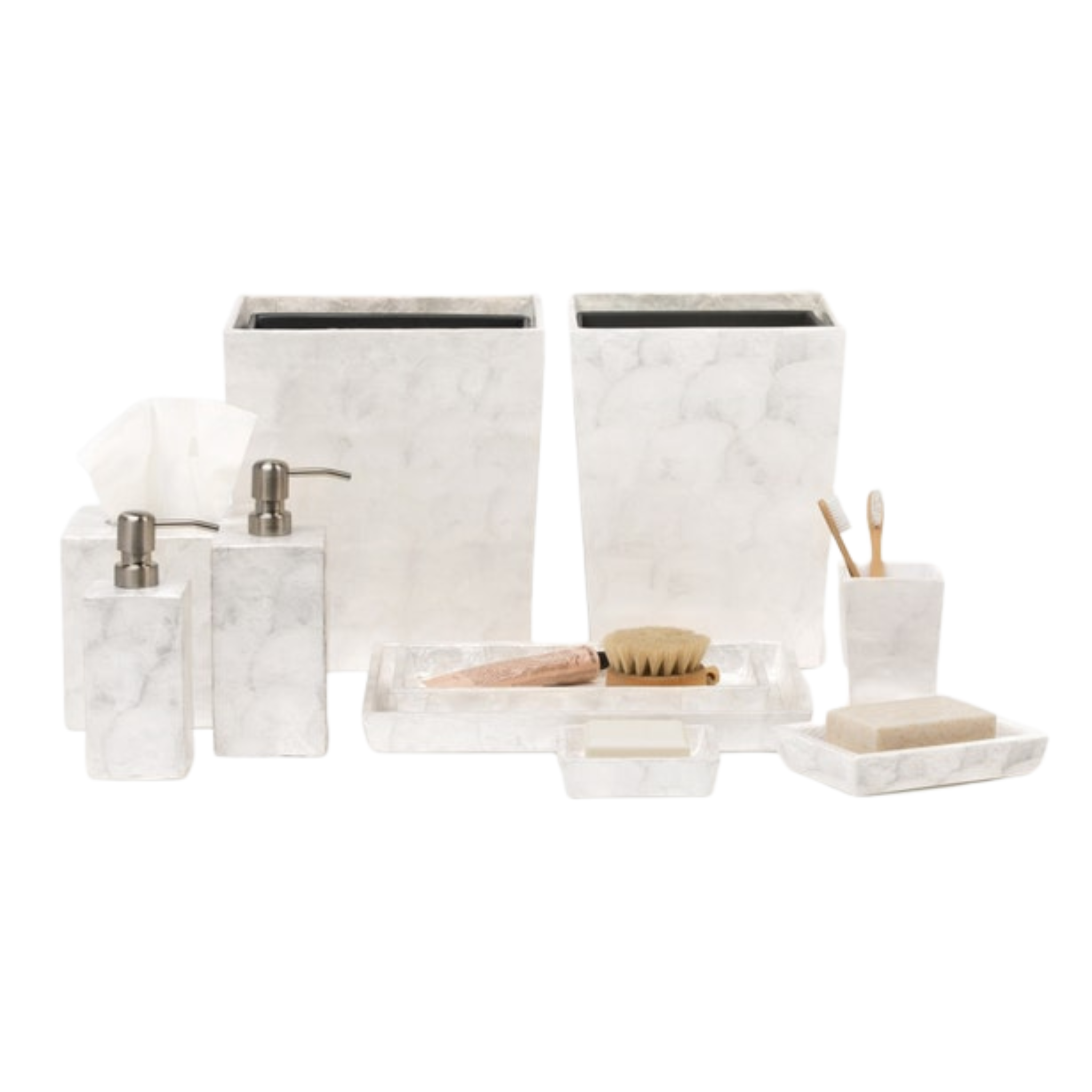 Andria Pearlized Capiz Bathroom Accessories Set - Modern Vanity Organizer for Soap Holder, Toothbrush Cup & Tumbler - Perfect for Spa, Guest Bath & Luxury Home Decor