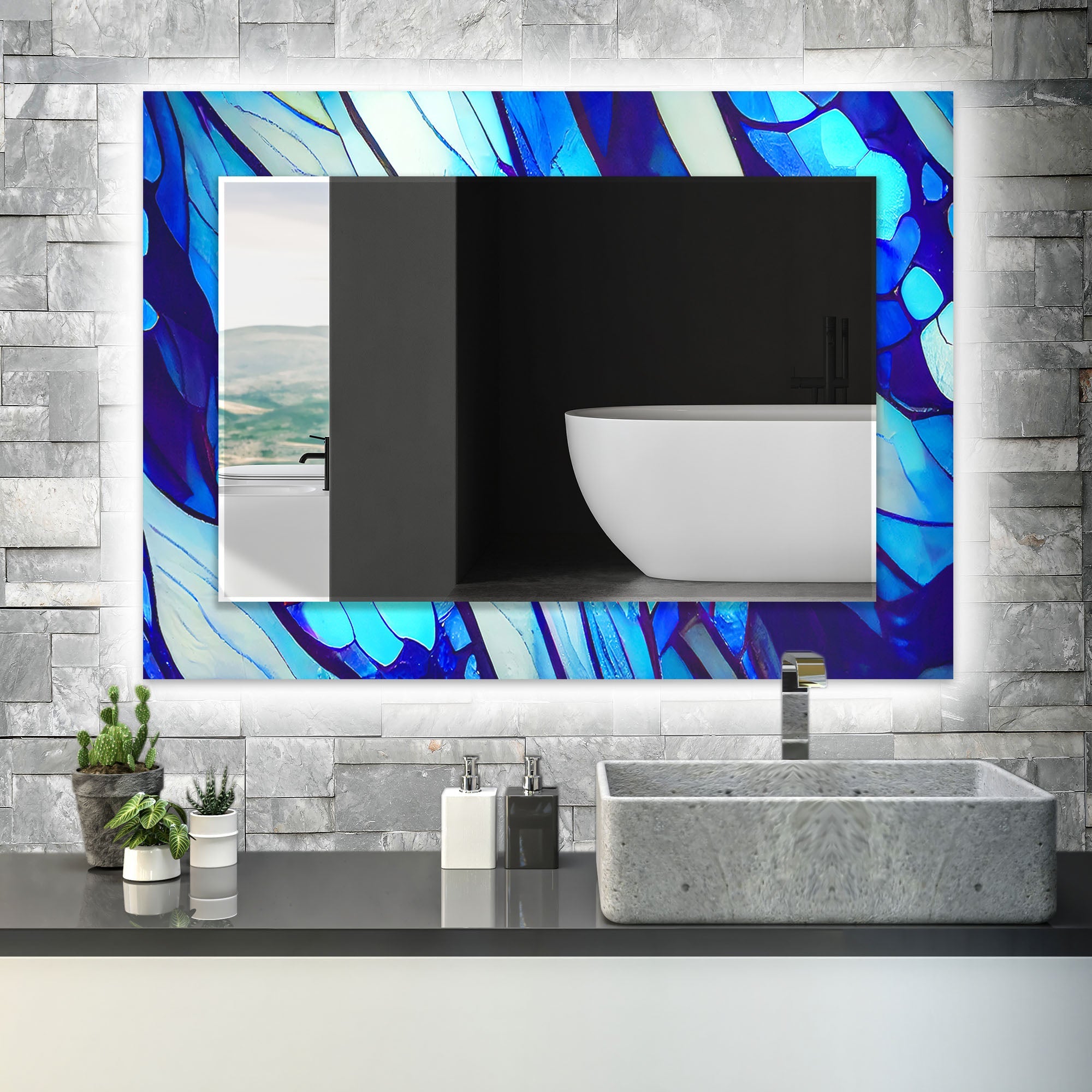 Blue Nacreous Abstract Wall Mirror - Modern Home Decor for Living Room, Bedroom & Entryway - Stylish & Elegant Interior Design Accent