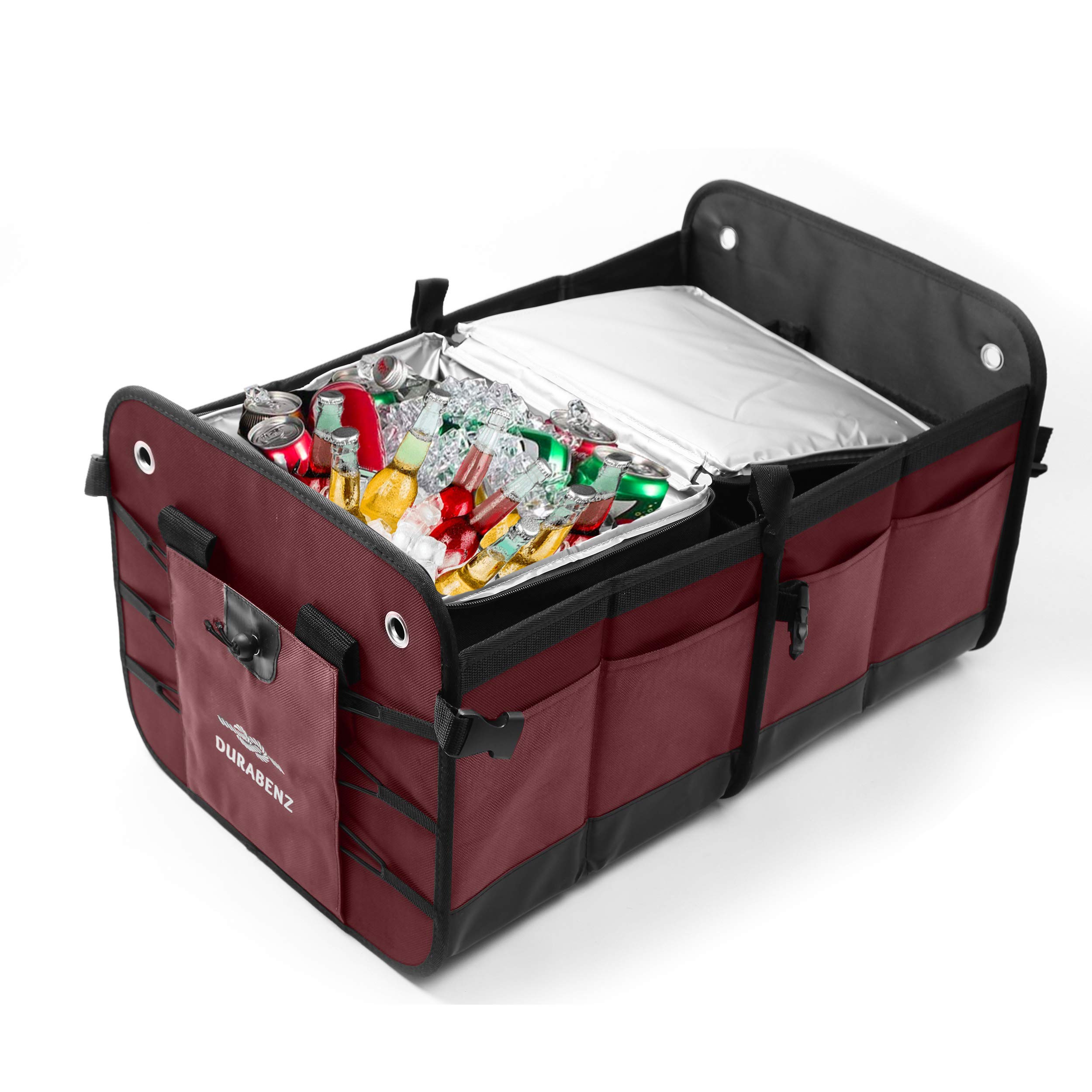 Premium Classic Car Trunk Organizer with Built-in Cooler - Cherry Red | Perfect for Road Trips, Picnics & Outdoor Adventures