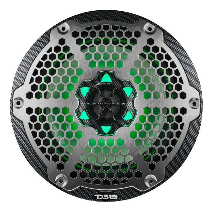 NXL 8 Inch 2-Way Coaxial Marine Speaker with RGB LED Lights - 125W RMS, 4 Ohm, Black Carbon Fiber - Perfect for Boats, Yachts & Outdoor Waterproof Audio Systems