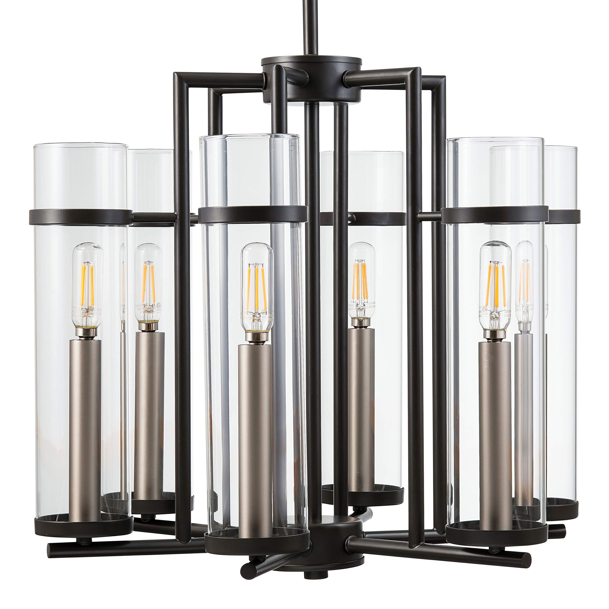 Modern Farmhouse 6-Light Black Chandelier for Dining Room - Clear Glass Shades Pendant Light Fixture Over Kitchen Table | UL Listed | Perfect for Rustic & Contemporary Dining Spaces