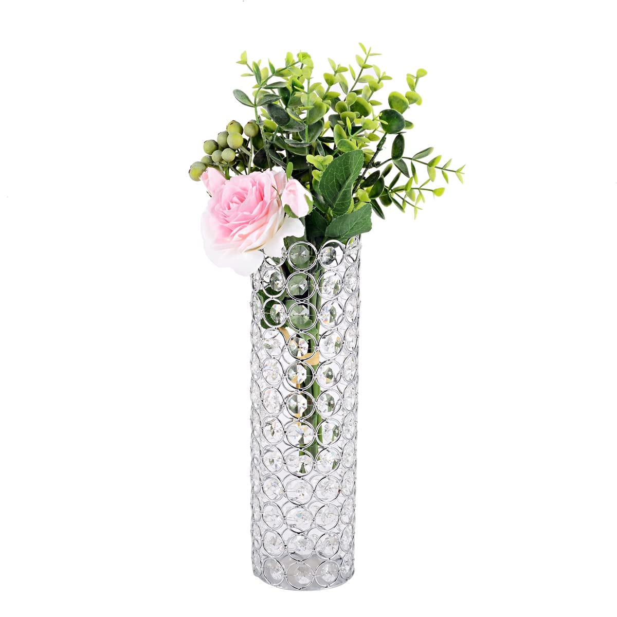 Silver Cylinder Flower Vases for Artificial Bouquets - Elegant Wedding, Home & Dining Room Table Decor Centerpieces - Perfect for Floral Arrangements, Wedding Receptions, and Home Decor