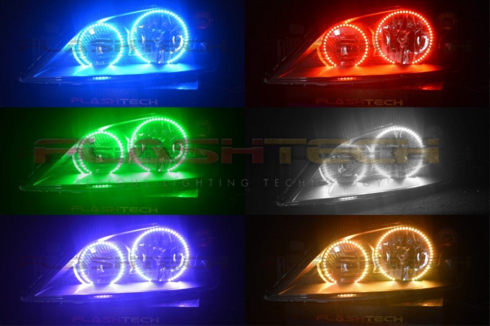 Flashtech LED RGB Multi-Color Halo Ring Headlight Kit with Bluetooth RF Remote & App Control - Compatible with Ford Mondeo 2000-2007 | Customizable Car Lighting for Night Driving & Car Shows