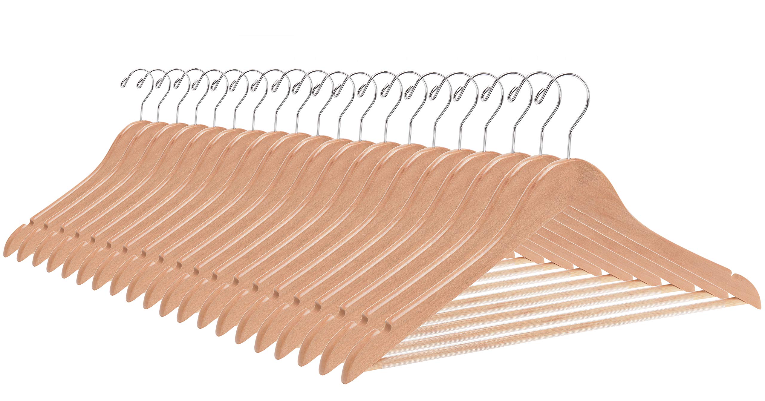 Premium Solid Wooden Hangers - 80 Pack Slightly Curved Coat Hangers with Chrome Hooks - Heavy Duty Clothes Hanger for Jackets, Shirts, Pants & Suits - Natural Wood Closet Organizer for Home, Hotel & Retail Use