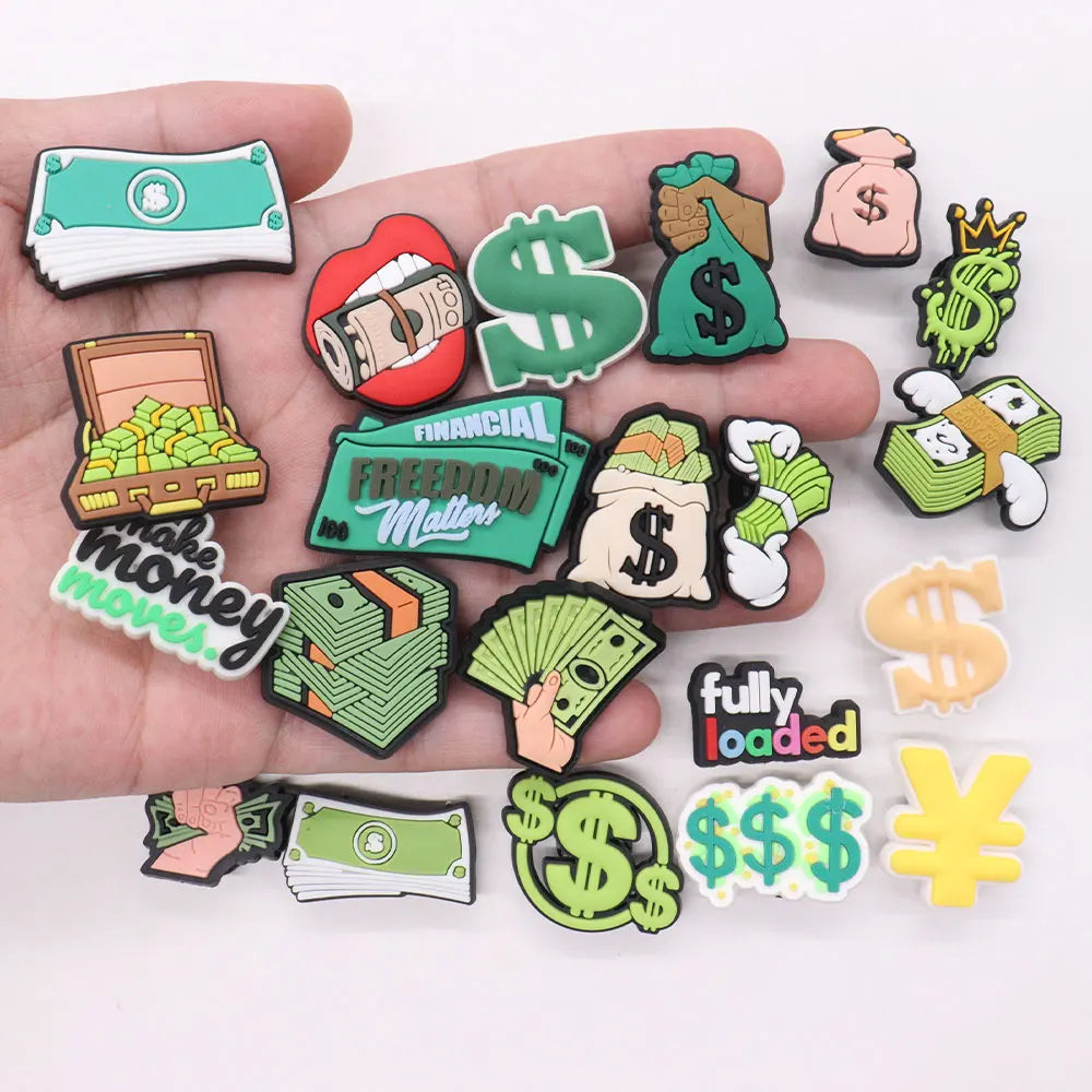 New 1pc Money Themed PVC Shoe Charms - Financial Freedom Decor for Slippers, Clogs & DIY Wristbands - Perfect for Crafting, Shoe Decoration & Festival Accessories