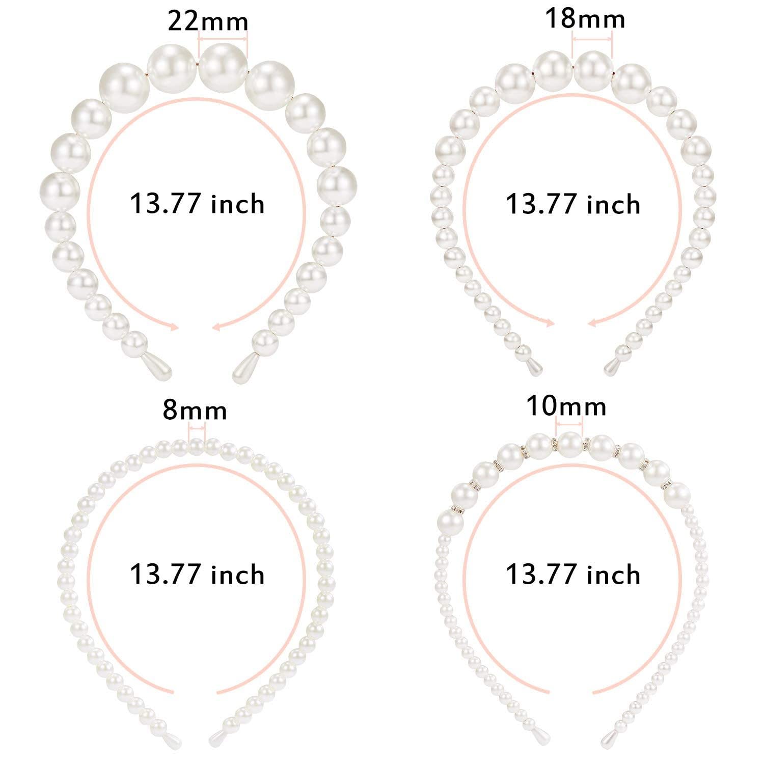 BELICIA 4-Piece Pearl Headbands for Women - White Faux Pearl Rhinestone Hairbands, Bridal Hair Hoops & Wedding Hair Accessories for Girls (Style Set 1) - Perfect for Weddings, Parties & Special Occasions