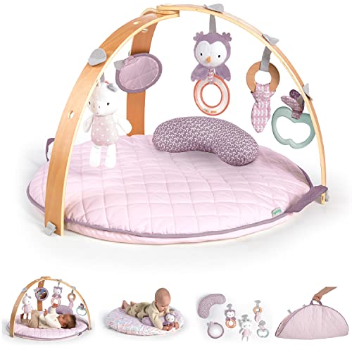 Ingenuity Cozy Spot Reversible Duvet Activity Gym & Play Mat with Wooden Bar - Calla | Baby Playmat for Newborns to Toddlers | 33x33x19 Inches | Soft & Safe Floor Mat for Tummy Time, Crawling & Playtime