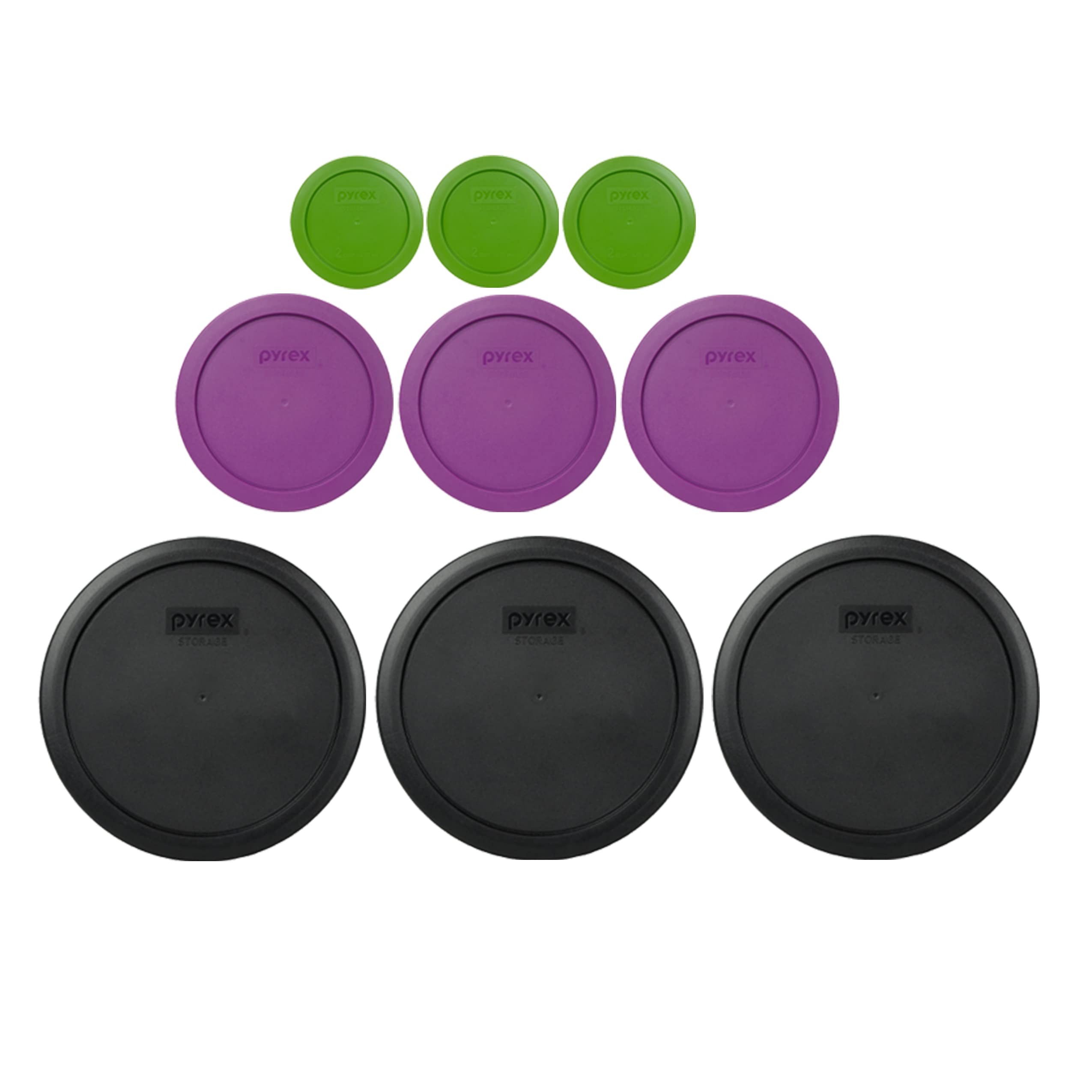 Pyrex 3-Piece Glass Storage Container Lids Set - Lawn Green, Thistle Purple & Black (Made in USA) | Airtight Food Storage for Meal Prep, Leftovers & Pantry Organization