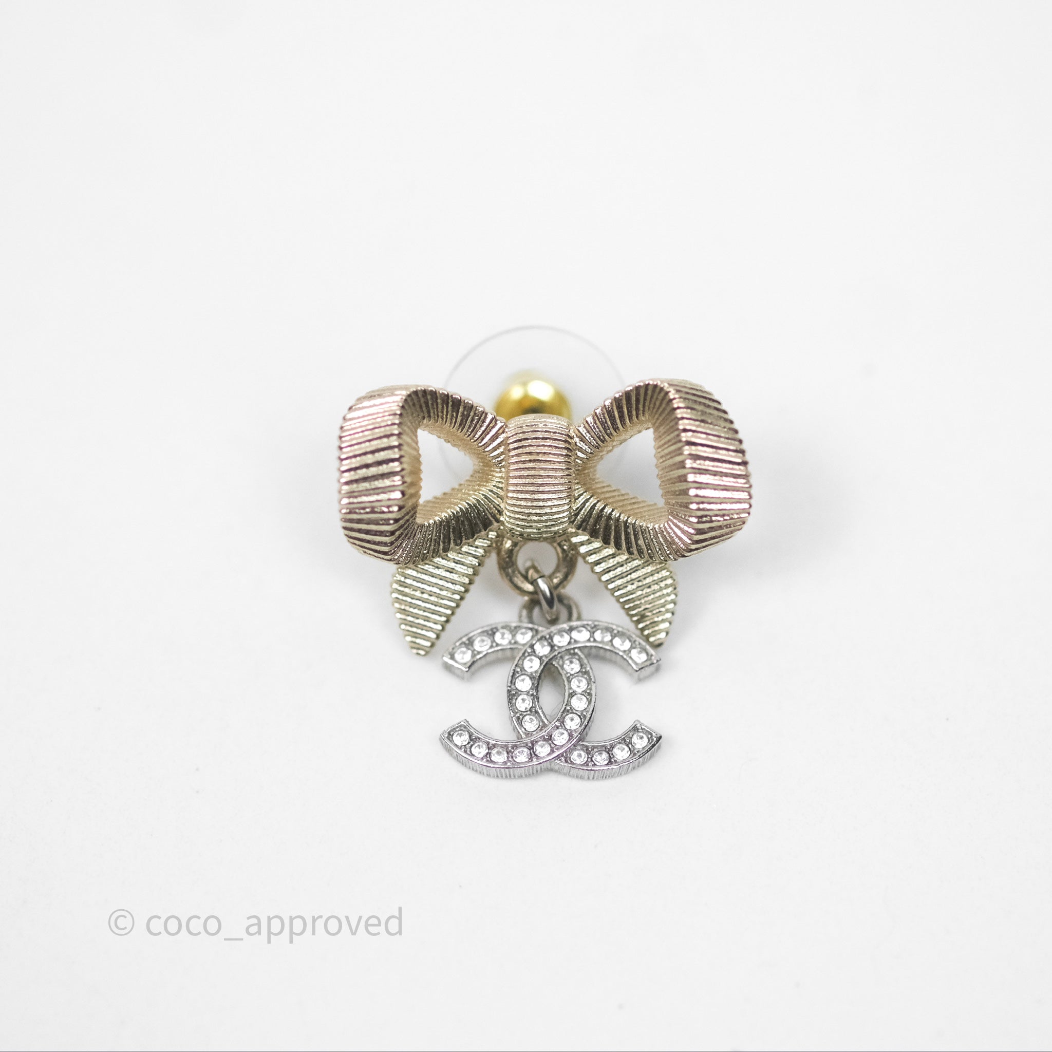 Chanel Bow Knot Crystal CC Drop Earrings 24K Gold Plated - Elegant Luxury Jewelry for Women, Perfect for Weddings, Parties & Special Occasions