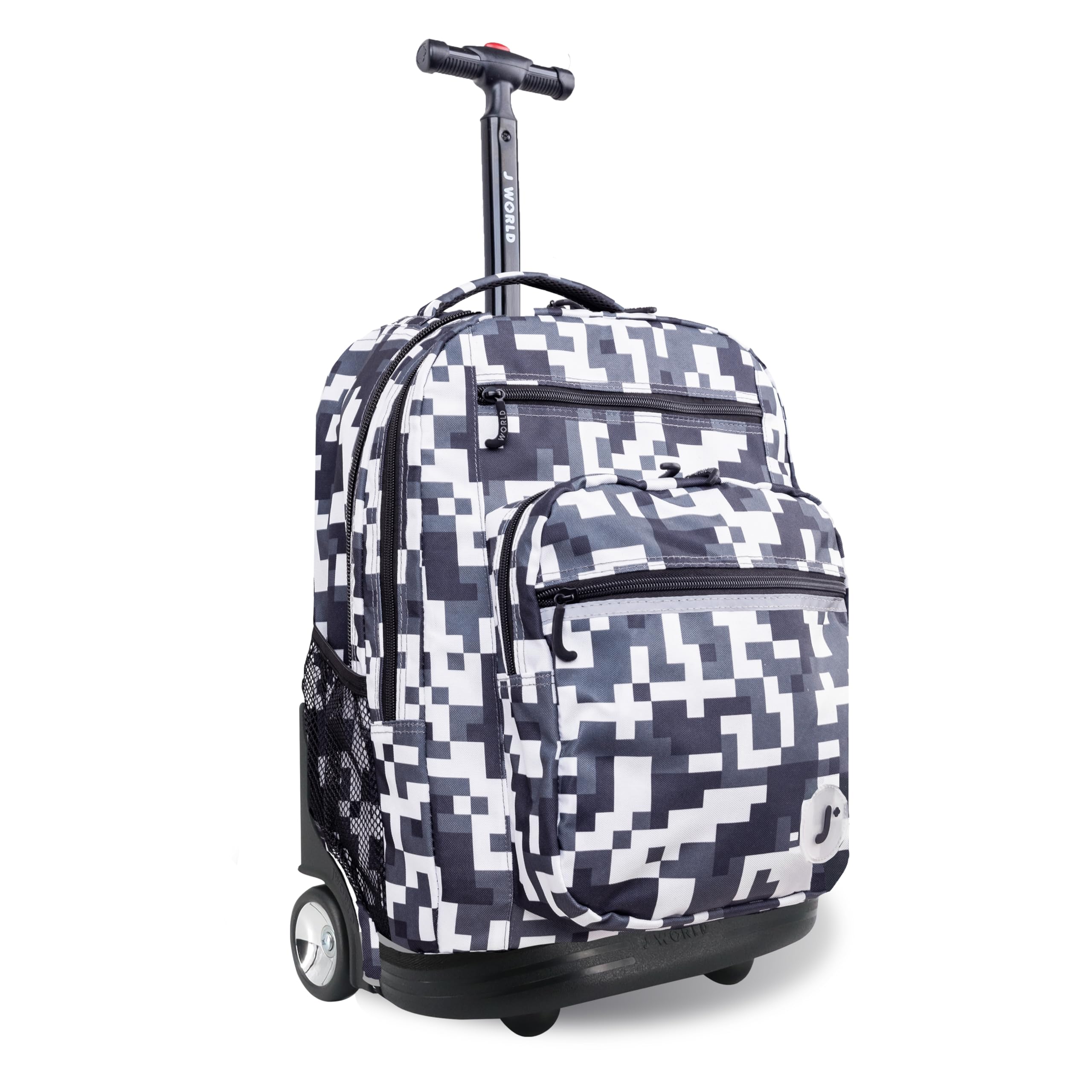 J World New York Sundance Rolling Backpack for Kids - 20 Inch Wheeled School Bookbag with Durable Wheels & Adjustable Handle - Perfect for School, Travel & Daily Use (Camo Design)
