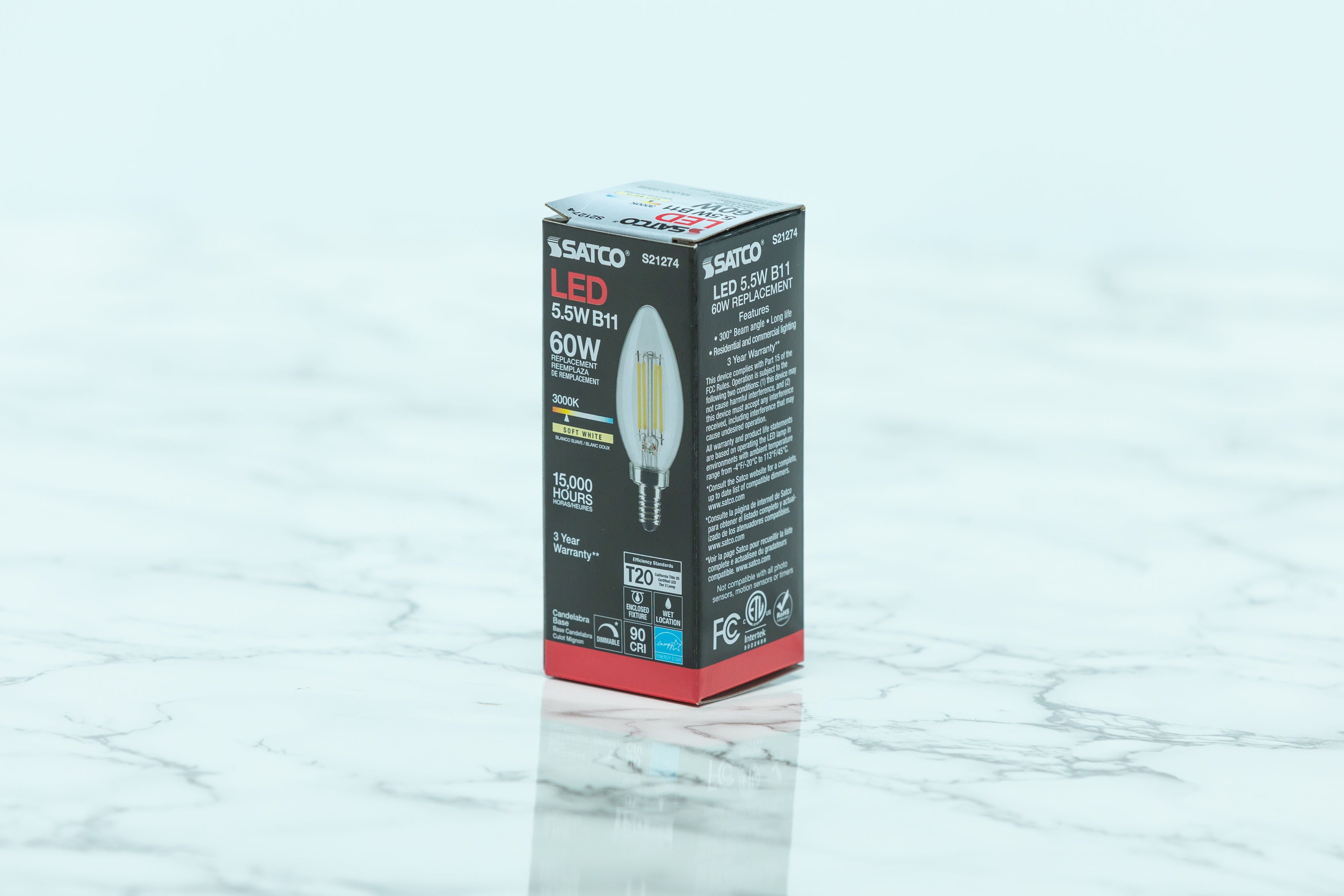 Satco Candelabra LED Light Bulb - Energy Efficient E12 Base, Warm White 2700K, 40W Equivalent, Dimmable - Perfect for Chandeliers, Ceiling Fans & Decorative Lighting