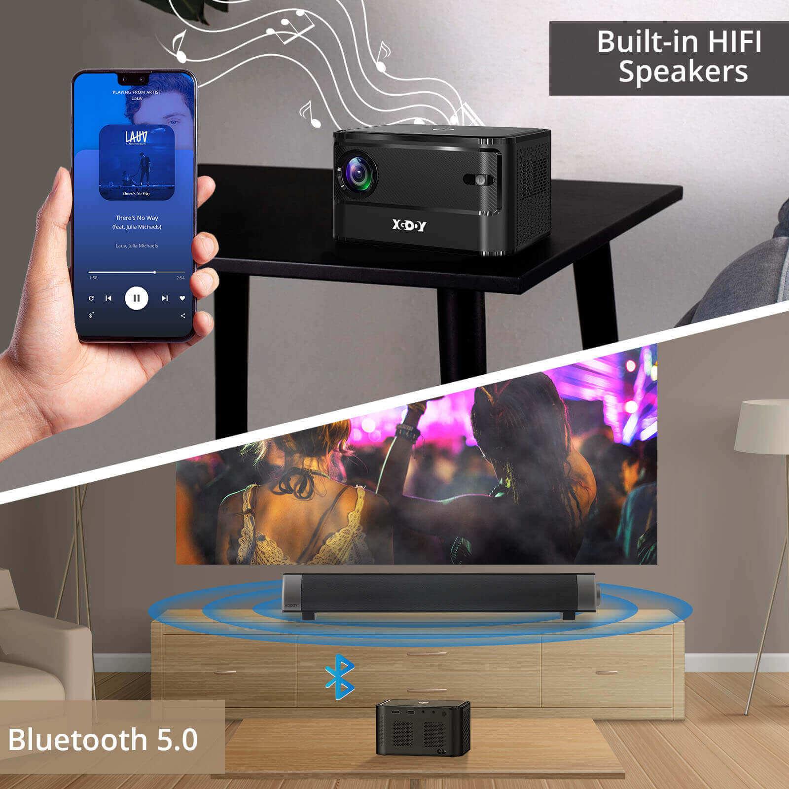 XGODY A40 Mini Portable LED Projector with Auto Focus | Native 1080P & 4K Support | WiFi & Bluetooth | Home Theater, Outdoor Movie Nights, Gaming & Presentations