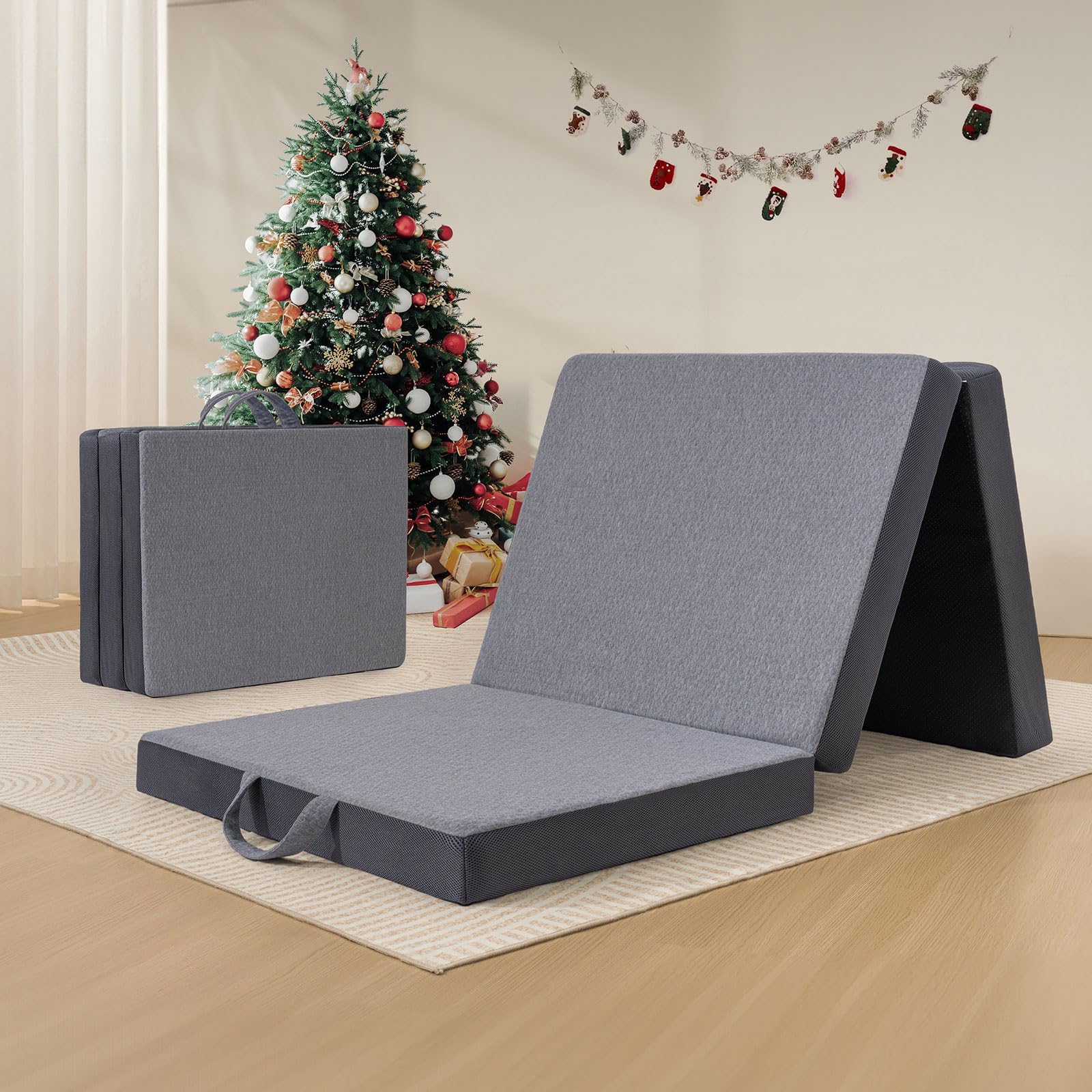 Vamcheer 4 Inch Tri-Fold Memory Foam Mattress - Single Size (75