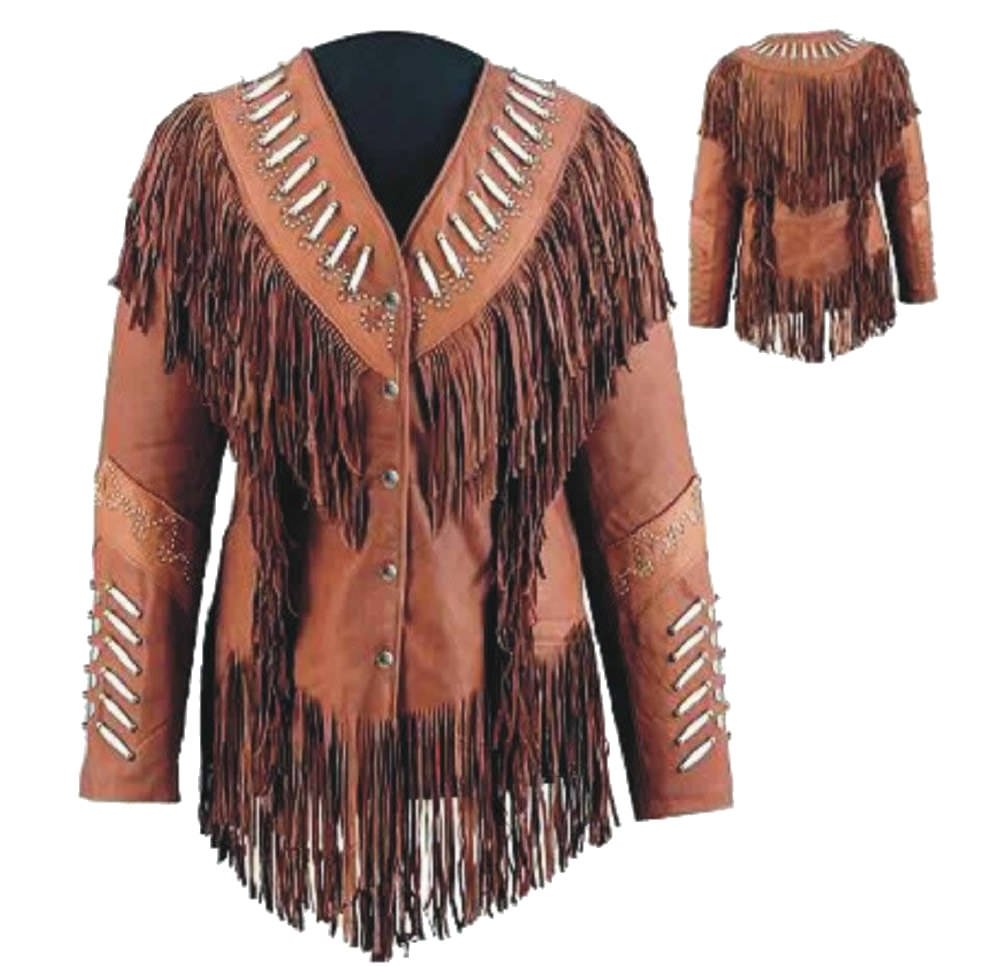 Women's Western Beads & Fringes Real Leather Jacket - Vintage Cowgirl Biker Style for Parties & Rodeo Events