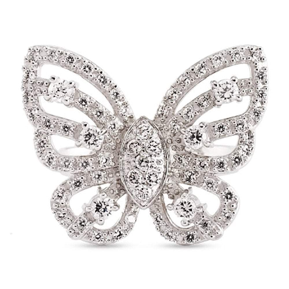 EVE'S ADDICTION Sterling Silver CZ Butterfly Ring for Women - Size 5 to 10 - Elegant Cubic Zirconia Jewelry Gift for Mom, Wife, Girlfriend - Perfect for Birthday, Anniversary & Special Occasions