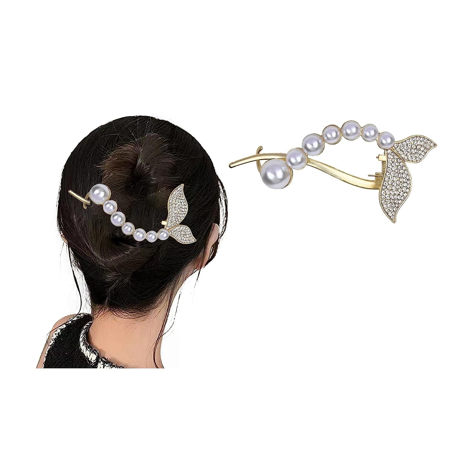 Elegant Metal Banana Hair Clip with Pearl & Rhinestone - French Barrette Hair Accessories for Women - Perfect for Weddings, Parties, and Everyday Styling