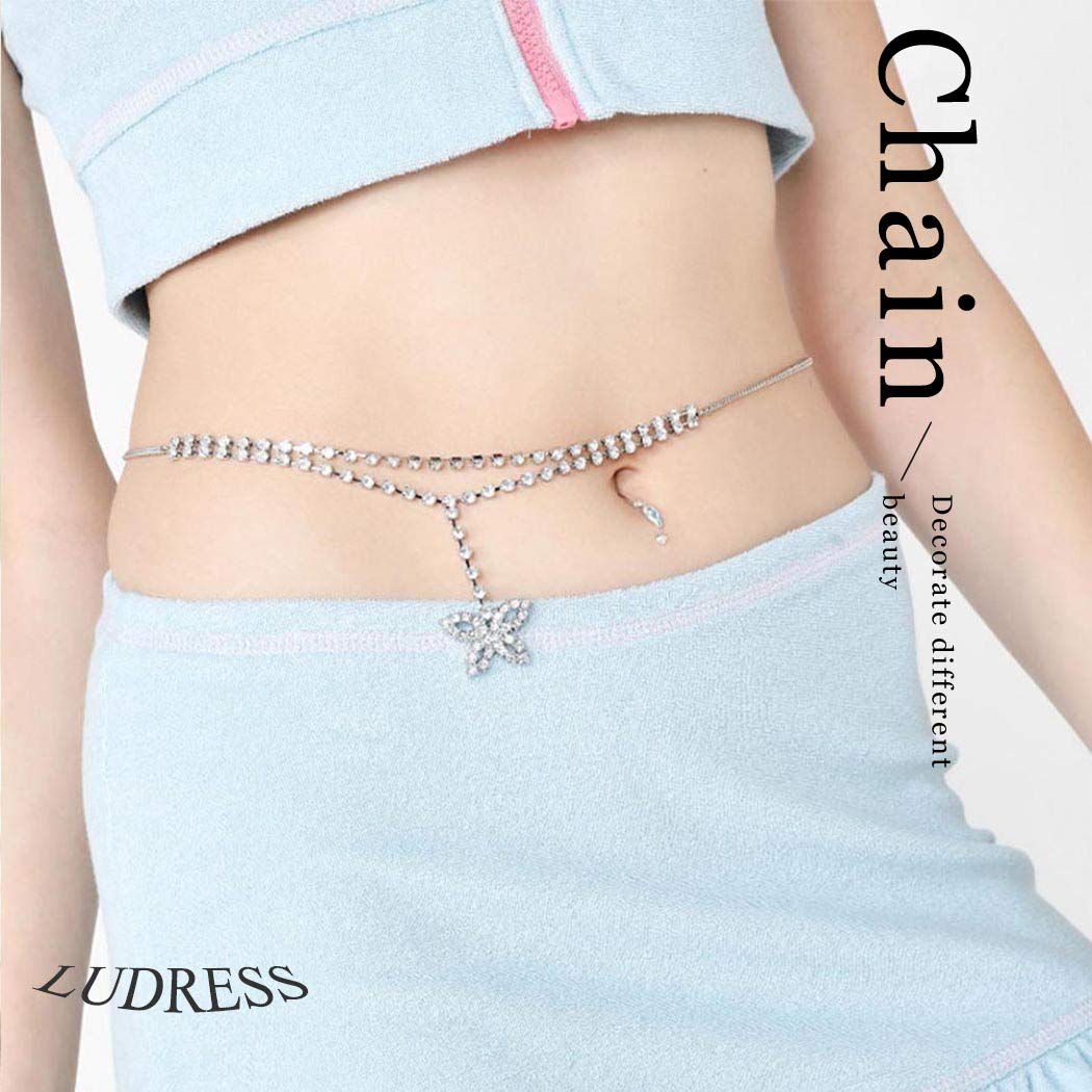 **Elegant Silver Rhinestone Butterfly Belly Chain for Women - Crystal Waist Chain Body Jewelry - Perfect for Rave, Club, Beach & Festival Outfits**