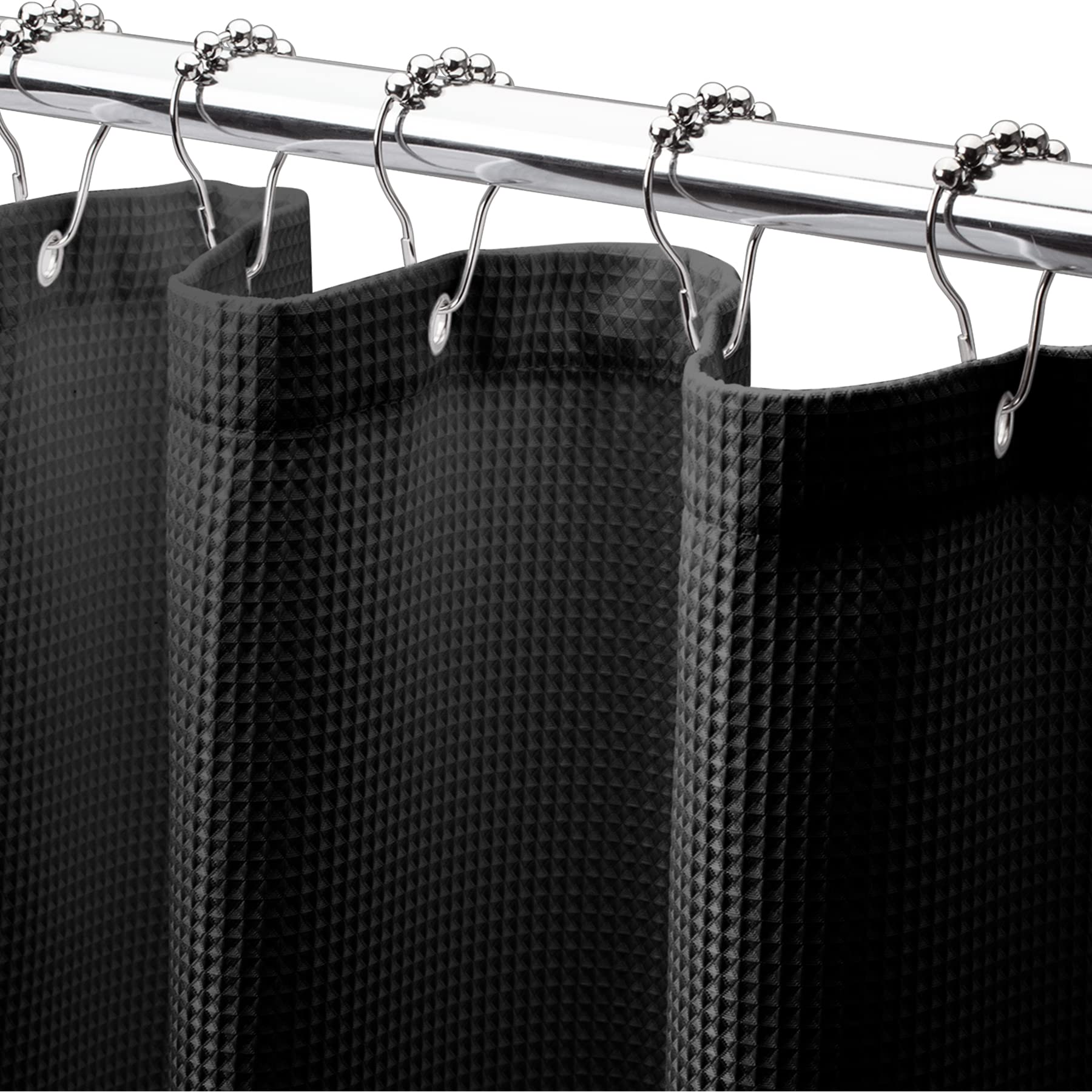 Premium Black Waffle Weave Shower Curtain - Heavy Duty 36x72 Inch Hotel Quality Bathroom Decor - Waterproof Fabric for Bath, Stall, and Spa Use