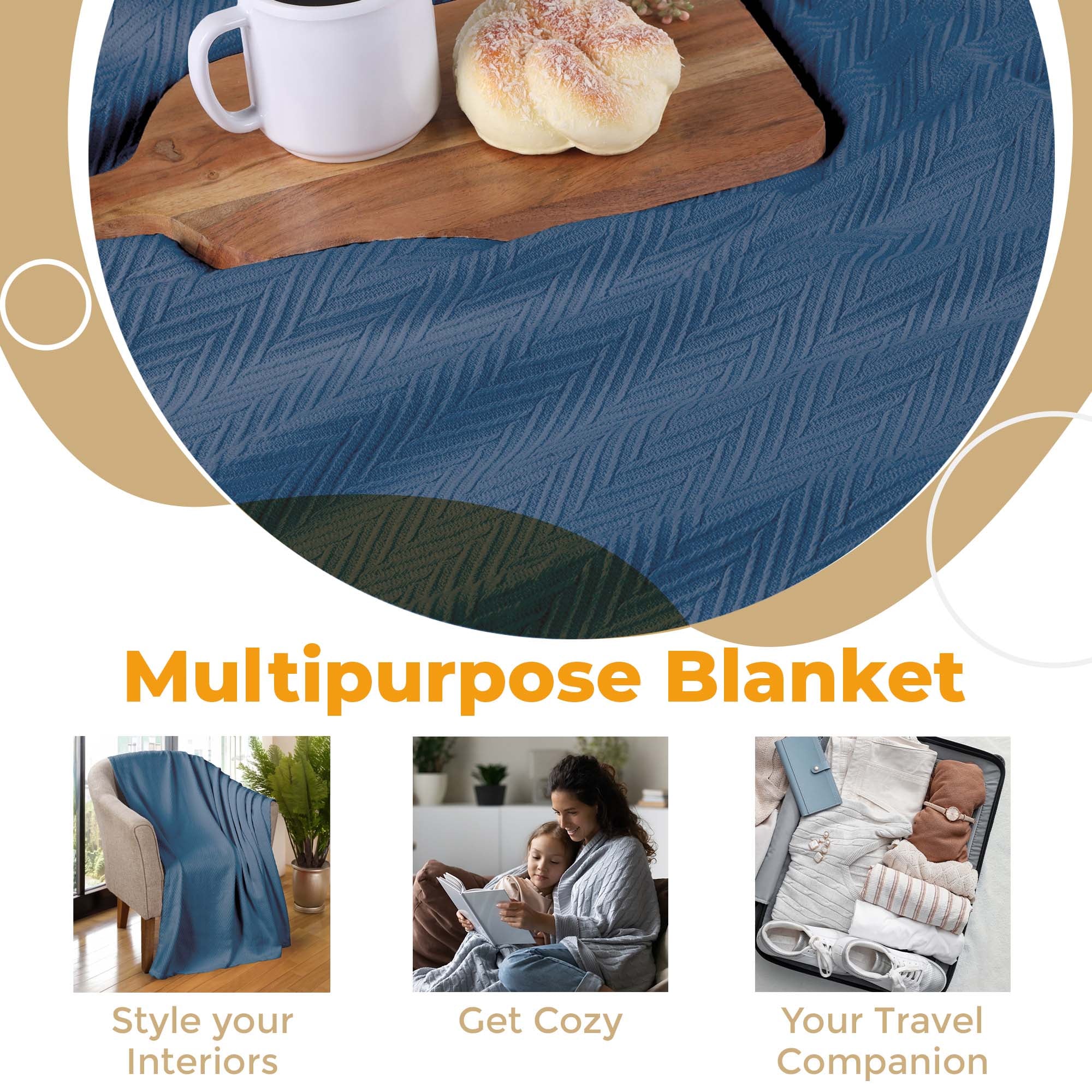 Soft All-Season Chevron Cotton Bed Blanket & Sofa Throw - Cozy Home Decor for Living Room, Bedroom, and Travel