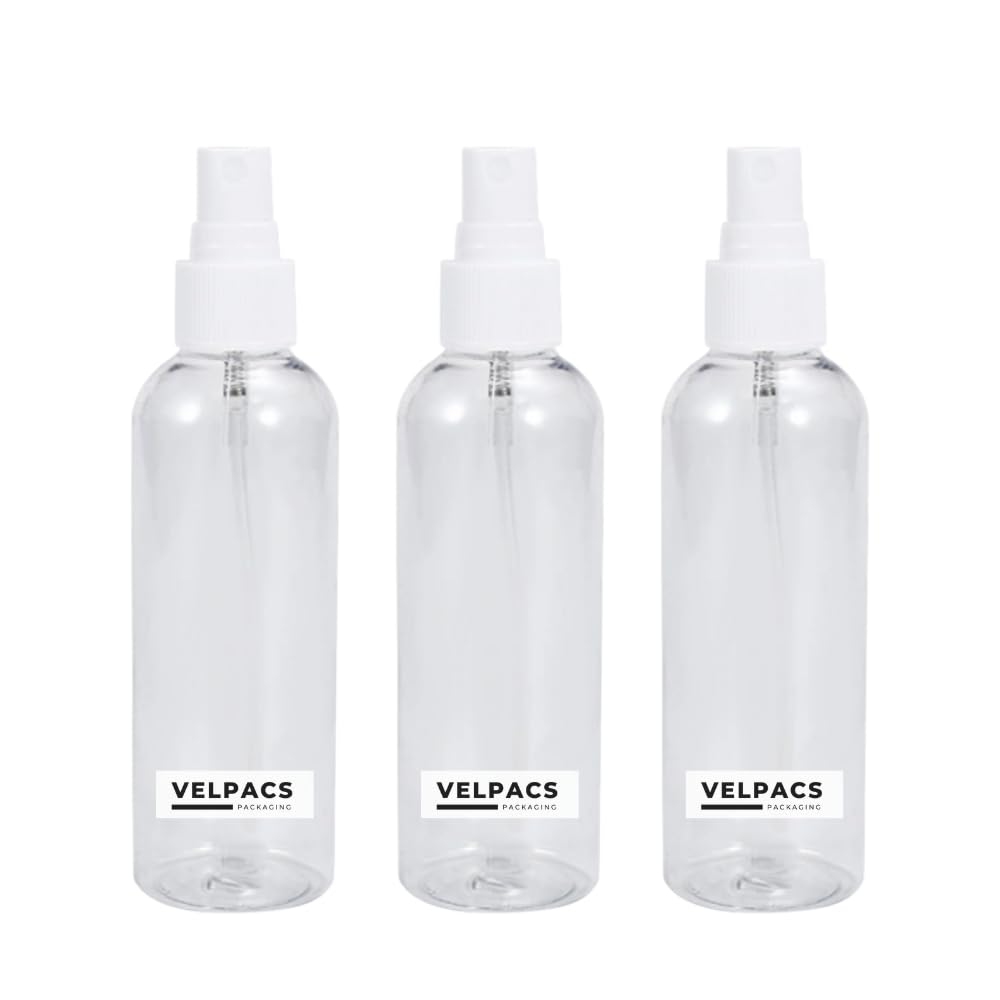 Velpacs 200ml Empty Plastic Spray Bottle - 3 Pack Fine Mist Sprayer for Hair, Rosemary Oil, Perfume & Rosewater | Travel-Friendly Refillable Container for DIY Beauty, Aromatherapy & Home Cleaning Solutions