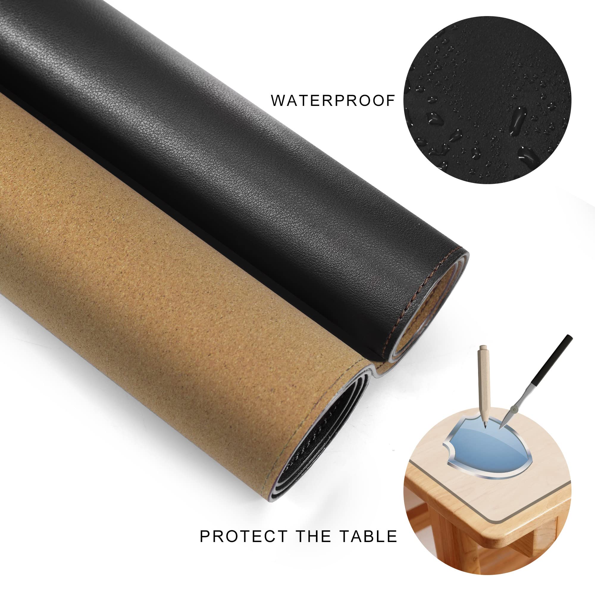 MAIDERN 40 x 16 Inch Extra Large Cork & Leather Desk Pad - XXL Reversible Desk Mat with Mouse Pad Area - Premium Office Desk Protector for Gaming, Writing & Computer Work (Black) - Perfect for Home Office, Study & Workspace Organization