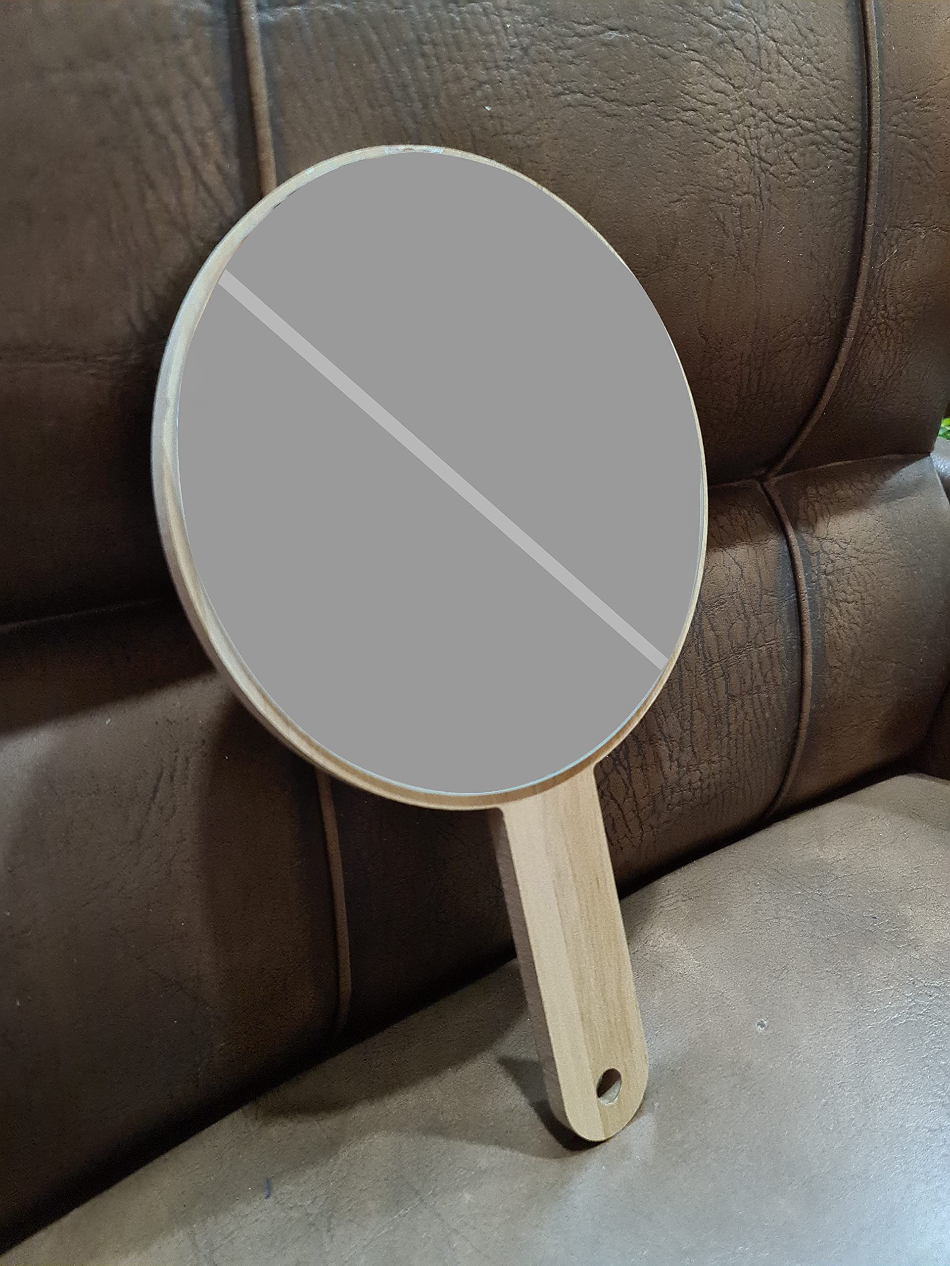 Wooden Hand Mirror for Makeup - 11 Inch Portable Round Mirror with Handle, Lightweight 300g - Perfect for Travel, Home Vanity & Personal Grooming