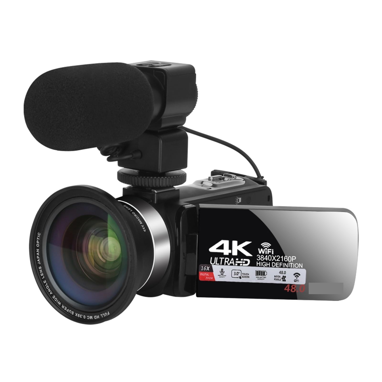 4K Ultra HD Video Camera with 48MP & 18X Digital Zoom - 3.0 Inch WiFi Vlogging Camera for YouTube, Live Streaming, Webcam (Includes 128GB SD Card & External Mic) - Perfect for Travel Vlogging, Home Recording, and Online Meetings