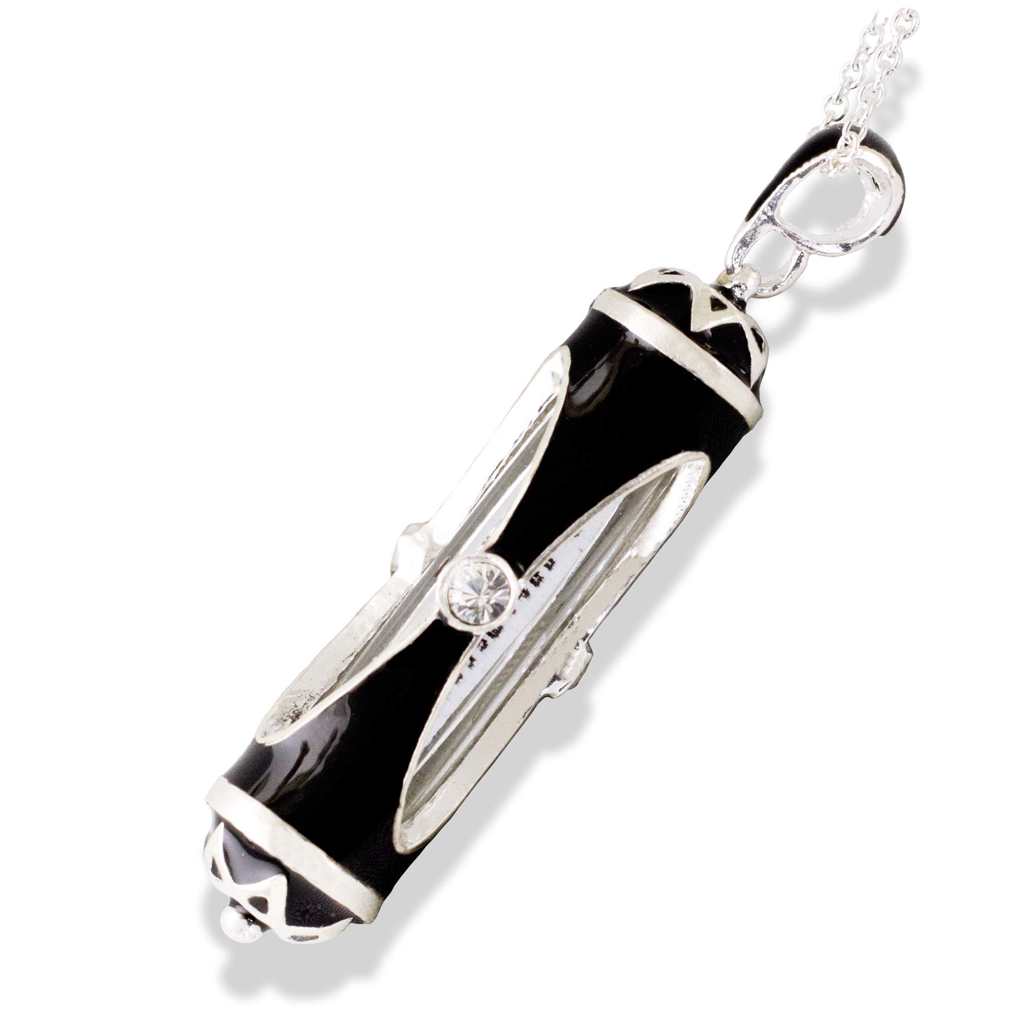 925 Sterling Silver Mezuzah Necklace with Black Enamel & Crystals, Jewish Prayer Pendant for Men and Women, Oval Window Design, Perfect for Religious Gifts and Daily Wear