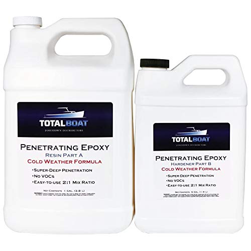TotalBoat-487750 Clear Penetrating Epoxy Wood Sealer Stabilizer - Gallon for Rot Repair, Wood Restoration & Protection | Cold Weather Formula | Ideal for Boat Decks, Outdoor Furniture & Wooden Structures