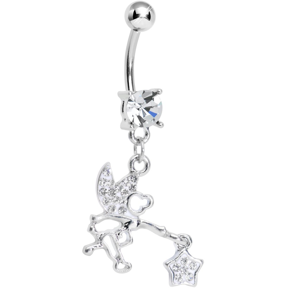 Body Candy Women's Clear Chasing a Star Fairy Dangle Belly Ring - Elegant Navel Piercing Jewelry for Everyday Wear & Special Occasions
