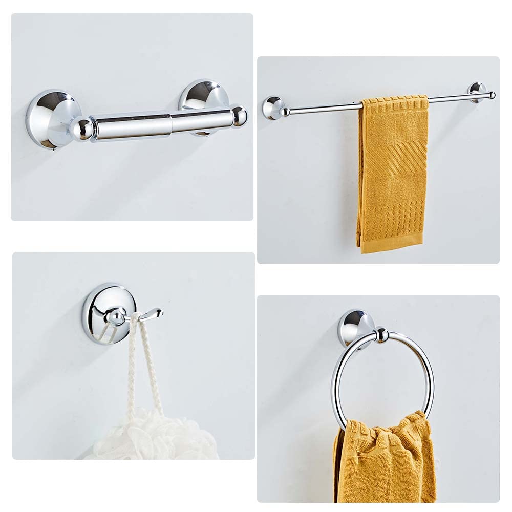 4-Piece Bathroom Accessory Set - Adjustable Towel Bar, Towel Ring, Toilet Paper Holder & Towel Hook - Chrome Wall Mounted Bathroom Hardware for Modern Homes - Perfect for Bathroom Organization & Spa-Like Decor