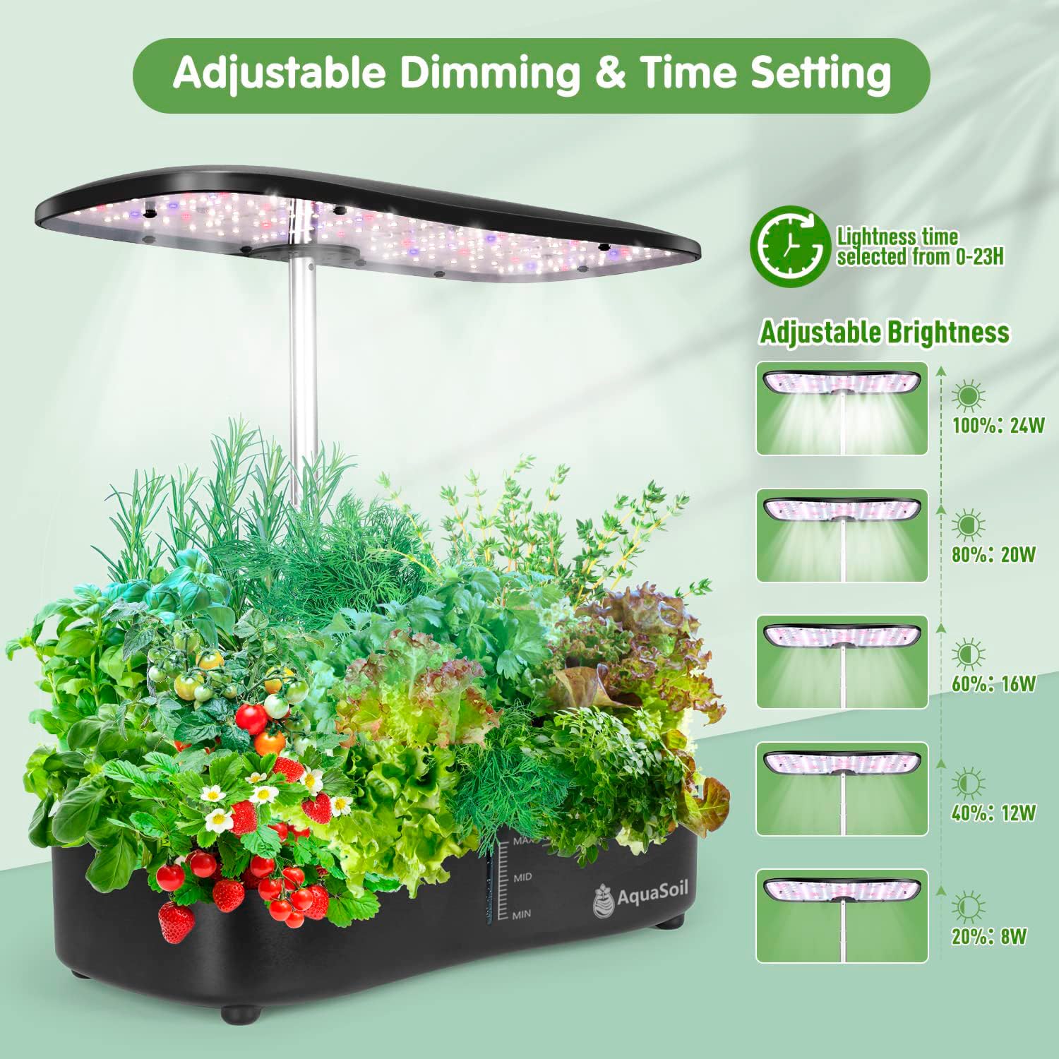 12-Pod Hydroponic Growing System Indoor Herb Garden Kit with LED Grow Lights, Water Pump & Auto Timer - Adjustable Height up to 20