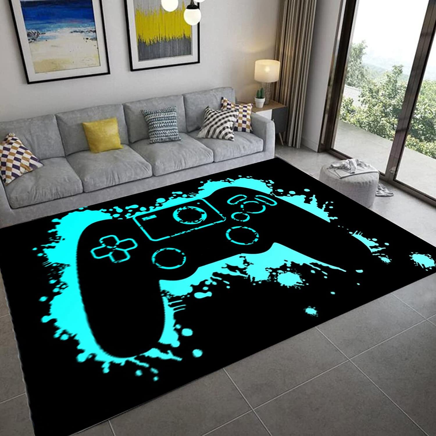 Premium Gaming Controller Area Rug - 79x63 Inch Soft Carpet for Boys Bedroom & Living Room - Gamer Themed Floor Mat & Home Decor - Perfect for Gaming Rooms, Man Caves & Teen Spaces